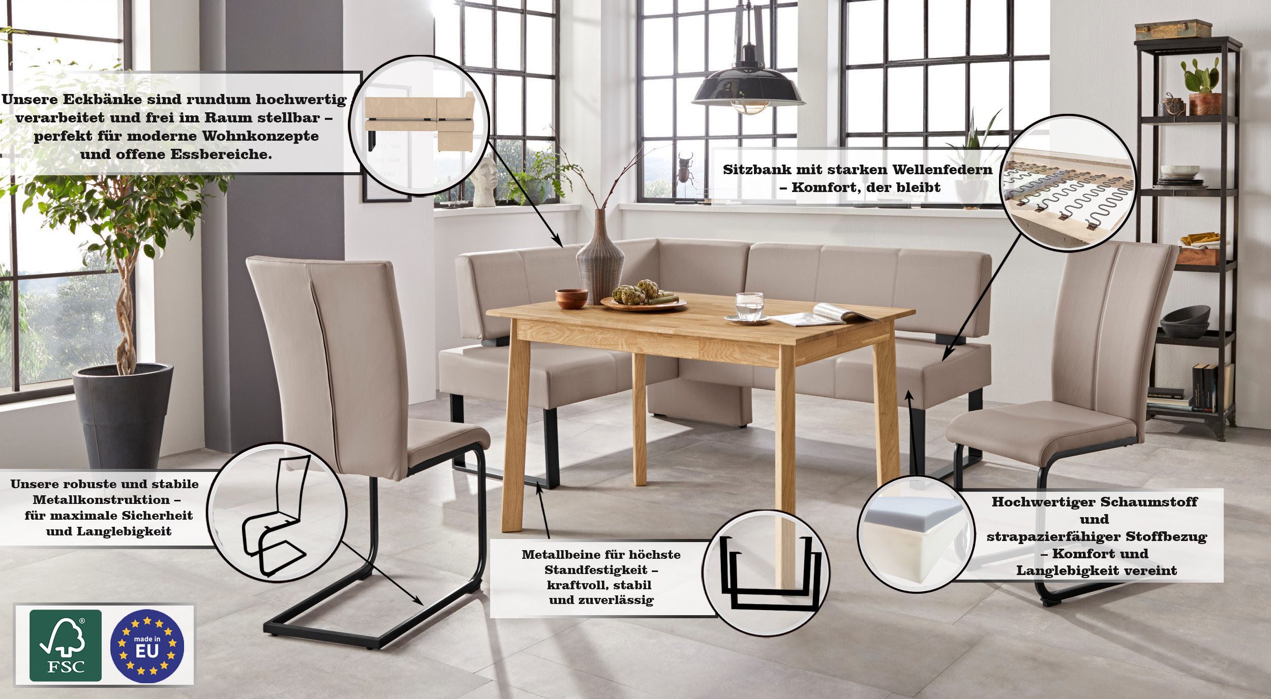 OTTO home Eckbank Oliver mit Metallgestell, Küchenbank, verschiedene Bezüge Cord Esszimmerbank OTTOs Choice – Bild 4 von 5