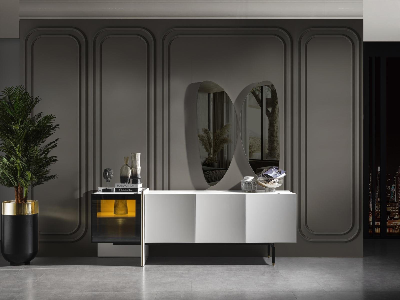 St) 2tlg JVmoebel Luxus Möbel Anrichte Modern neu (3 Holz Stil Anrichte Spiegel Wohnzimmer