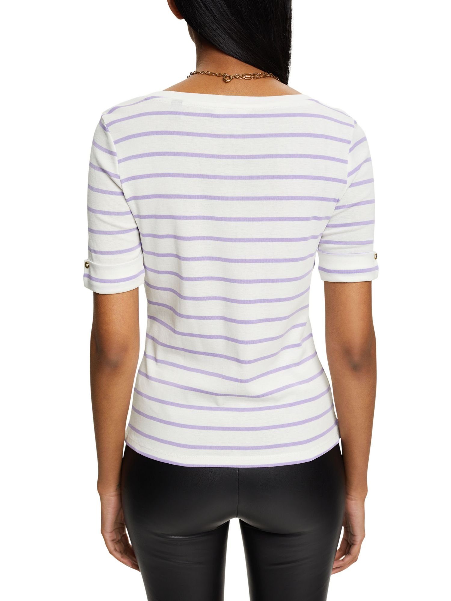 LAVENDER rundem Collection mit Ausschnitt Esprit Gestreiftes Baumwolltop (1-tlg) T-Shirt