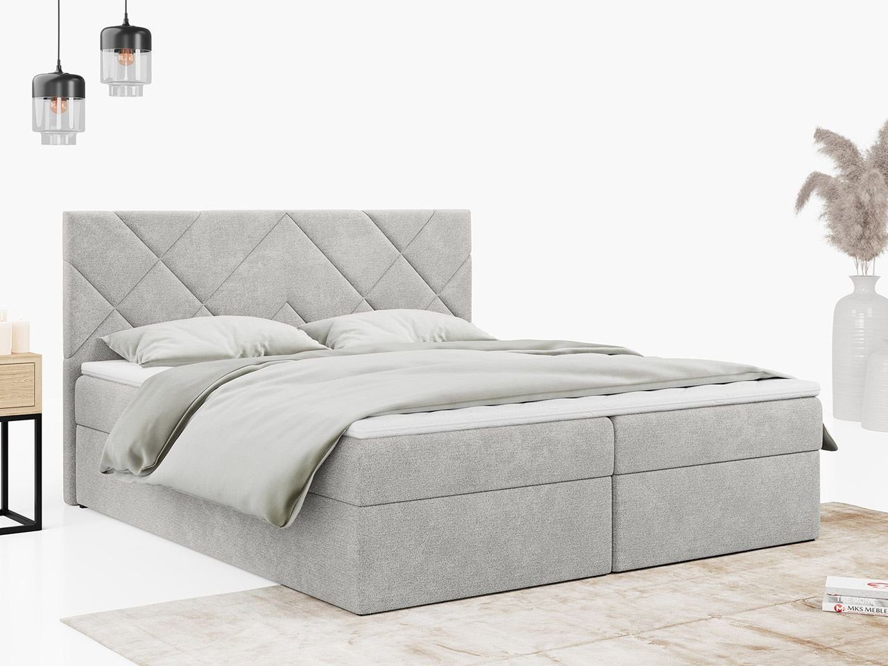 MKS MÖBEL Boxspringbett STELLE 3, Doppelbett mit Bettkasten für Schlafzimmer, mit Multipocket-Matratze