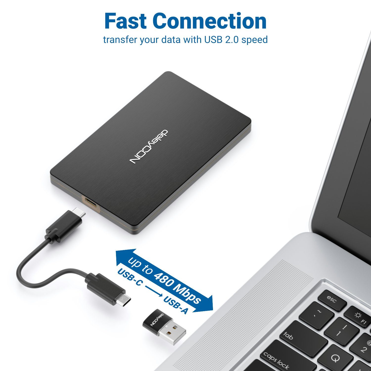 deleyCON deleyCON 2x USB2.0 Mini Adapter USB zu USB C-Buchse Notebook USB-Adapter