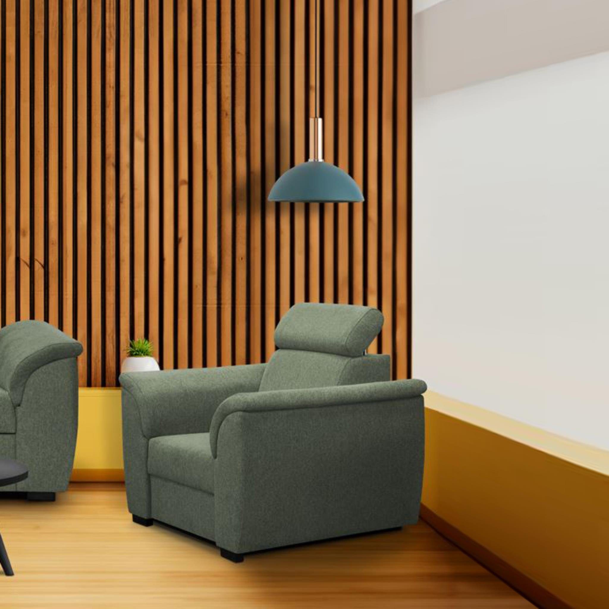 Beautysofa Relaxsessel Madera (modern Lounge Polstersessel mit Wellenfedern), stilvoll Sessel mit verstellbare Kopfstütze Grün (matana 06)