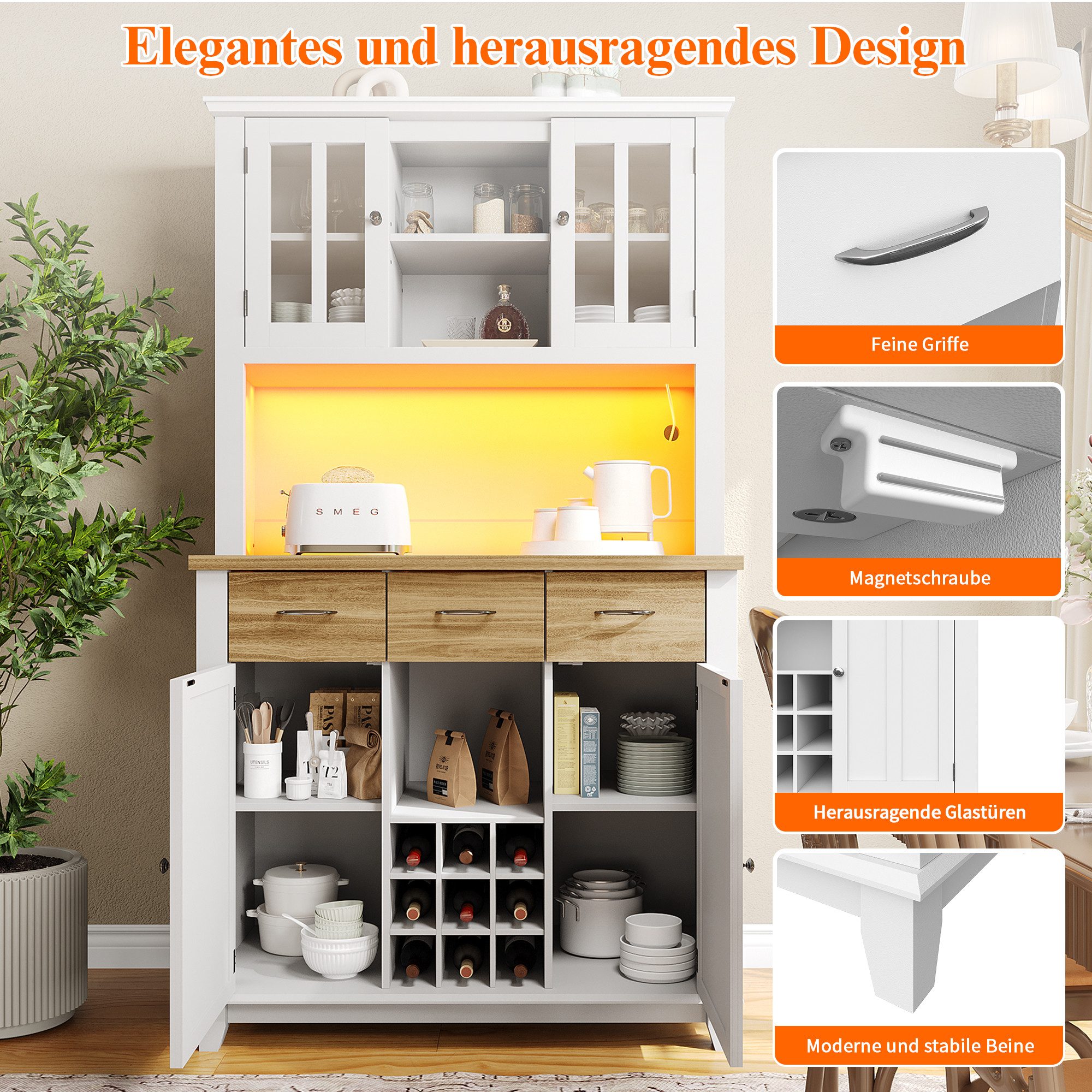 Gotagee Sideboard Küchenschrank Hochschrank Vitrinenschrank mit günstig online kaufen