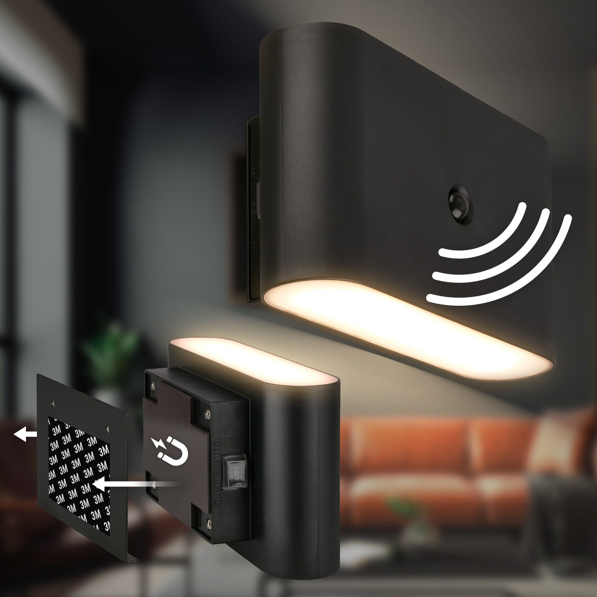 Briloner Leuchten LED Wandleuchte Akku Wandlampe kabellos UP-/Down-Strahler Sensor, LED fest integriert, 3000K, 16 x 9,5 x 6,5 cm Beige Schwarz Weiß 3W ohne Stromanschluss Flur