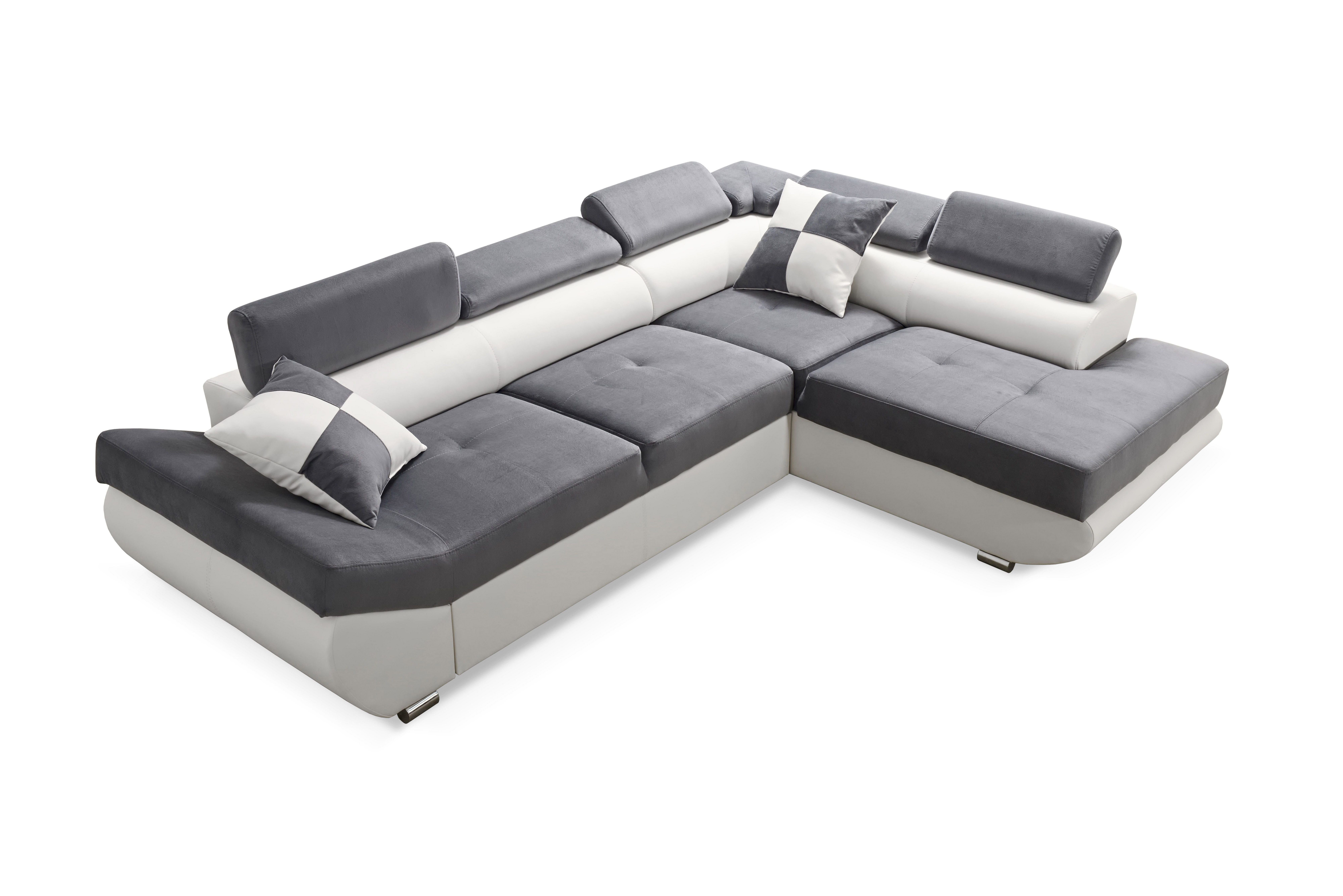 robin Ecksofa Saturn Sofa L-Form mit Schlaffunktion inkl. 2 Kissen GREY+WHITE