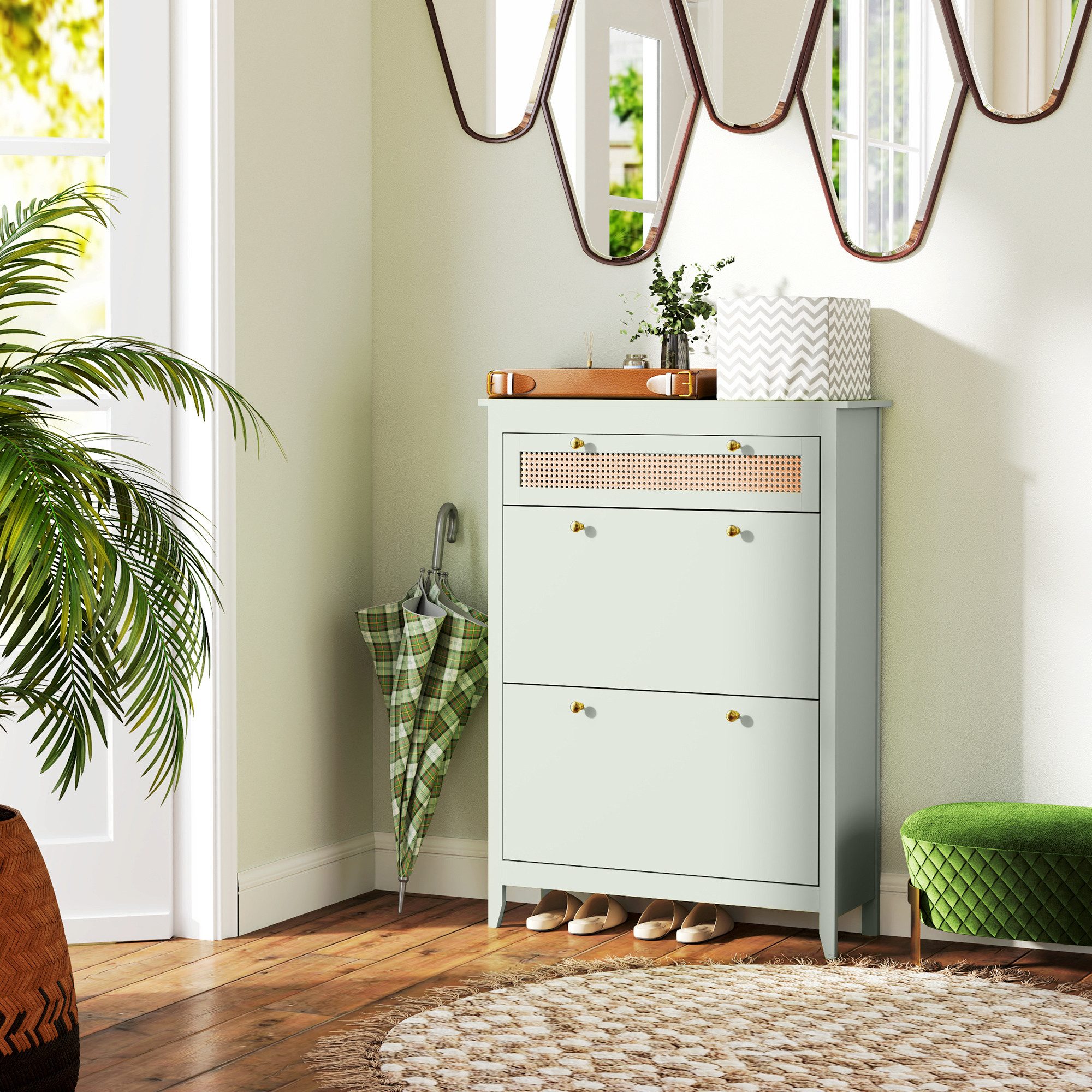 HOMCOM Schuhschrank mit 2 Klappen Schuhkipper mit Schublade, Schuhregal (Sc günstig online kaufen