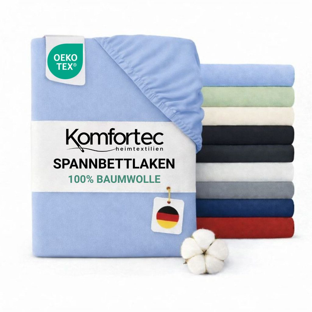 Komfortec Spannbettlaken Jersey Spannbettuch, 90x200, 140x200, 160x200, 180x200 oder 200x200 cm, 100% Baumwolle (135 g/m), Gummizug: Rundum, (1 Stück), OEKO-TEX® Standard 100 Zertifisiert, für Matratzen bis 25 cm Höhe