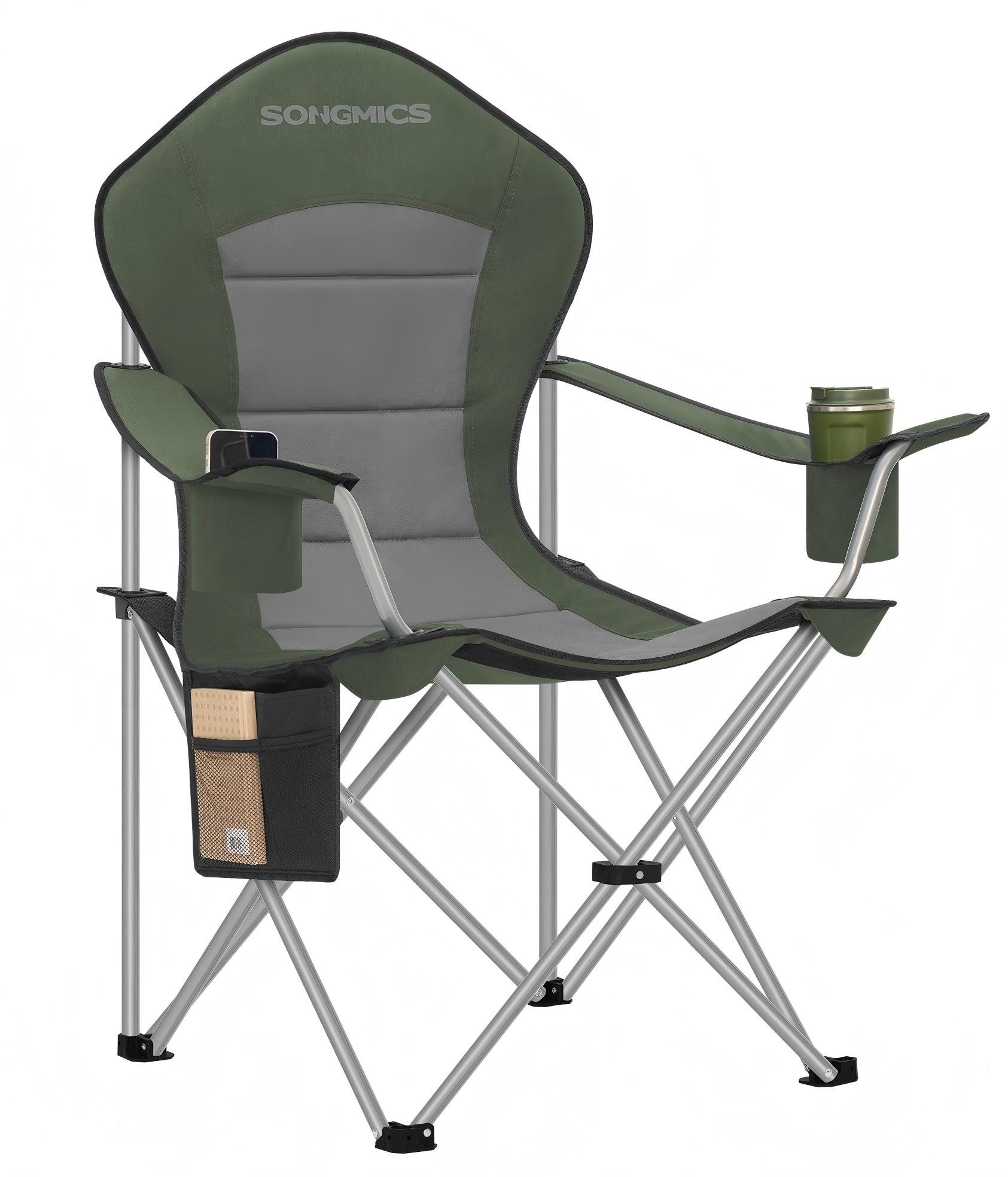 SONGMICS Campingstuhl, Faltbarer Outdoor-Stuhl, hohe Rückenlehne, Getränkehalter