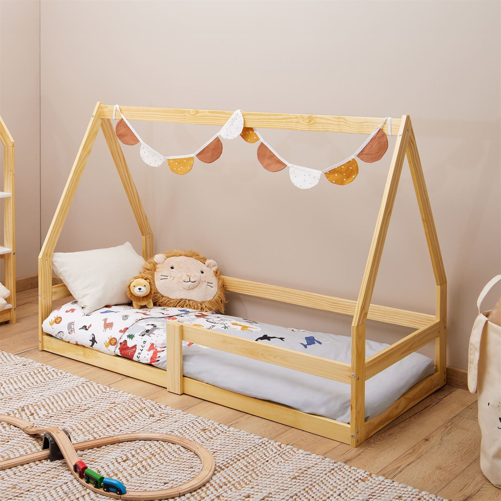 IDIMEX Kinderbett LUSIA, Hausbett Kinder Bodenbett Kinderbett Kiefer-Massivholz 80x160 cm