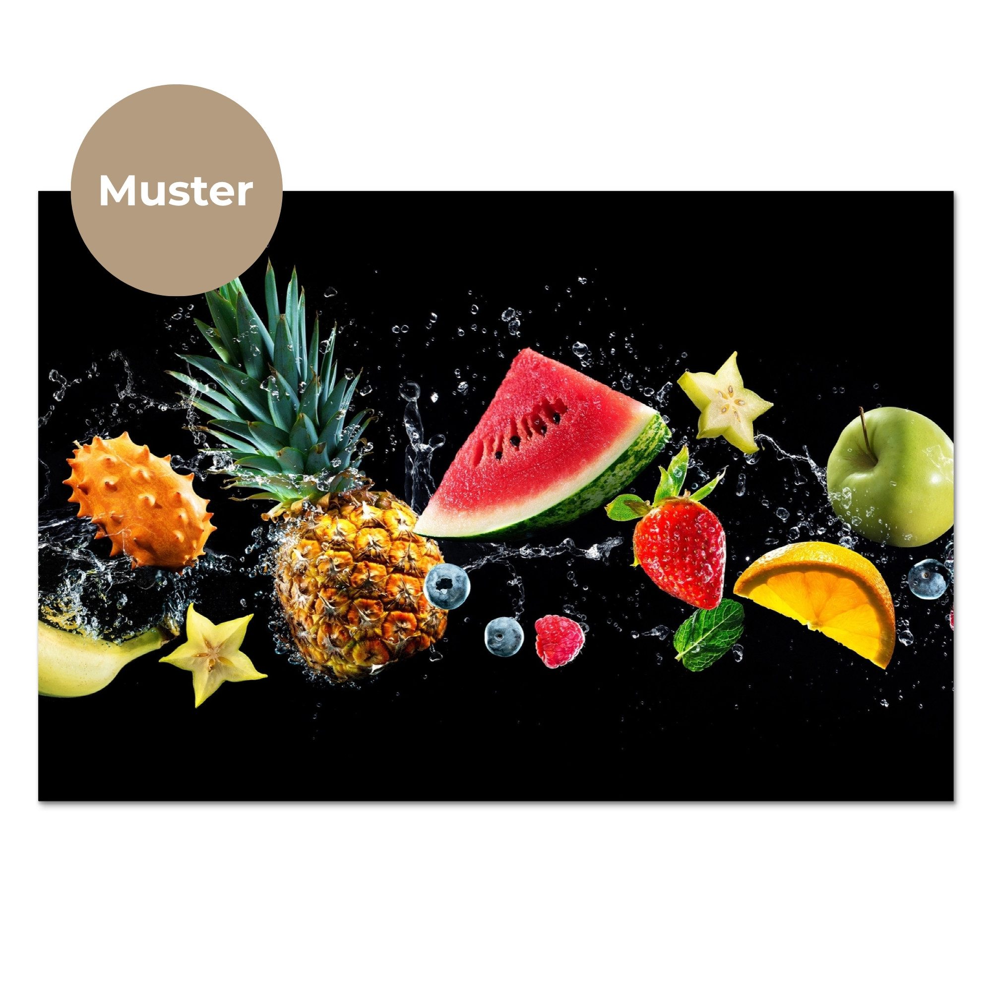 KitchenYeah Küchenrückwand Muster selbstklebend (keine Folie) Splash - Obst - Schwarz, (1-tlg), Spritzschutz, Küche, Rückwand, Küchenwand, Küchenfront, 30x20 cm