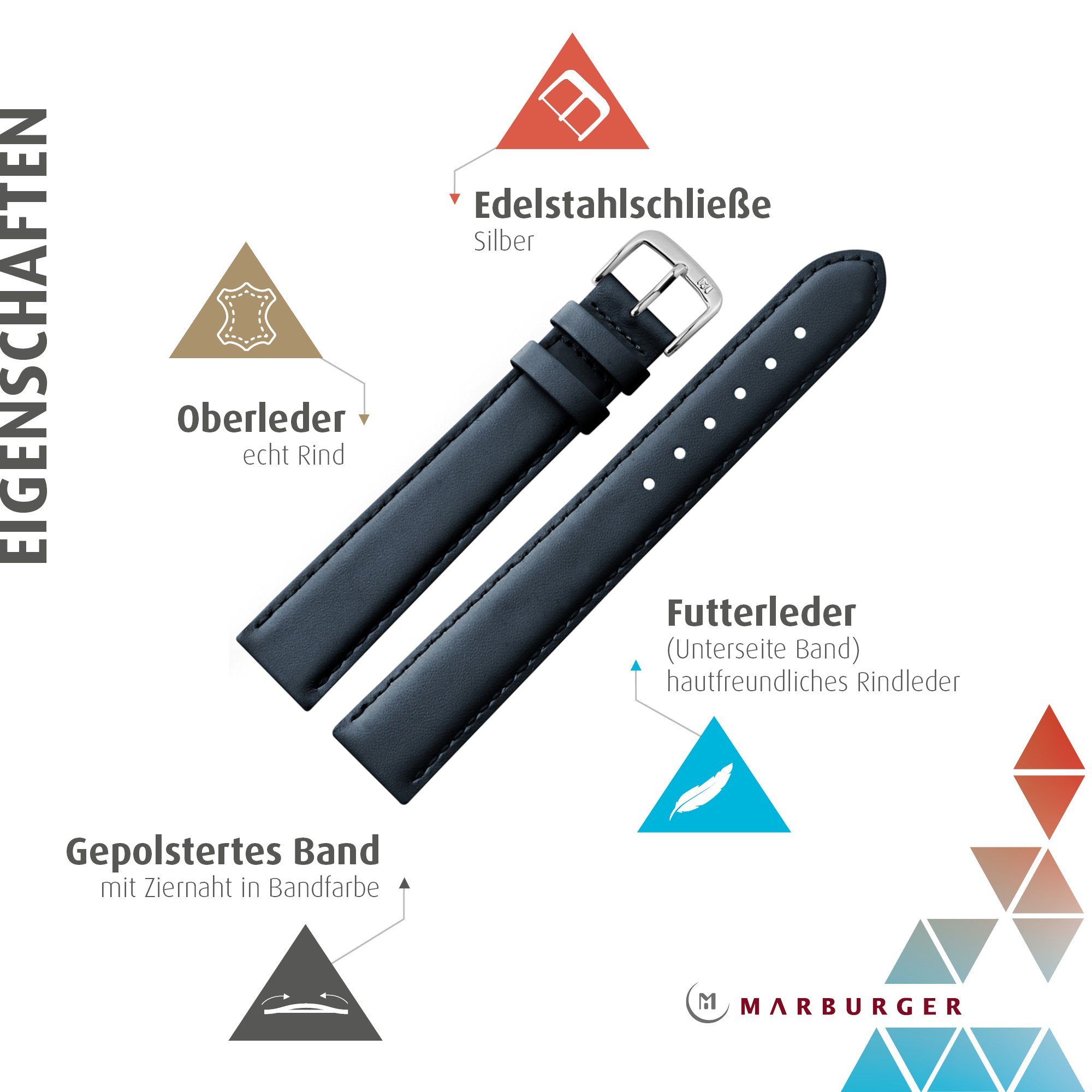 MARBURGER Uhrenarmband 22mm Leder XL Extra Lang