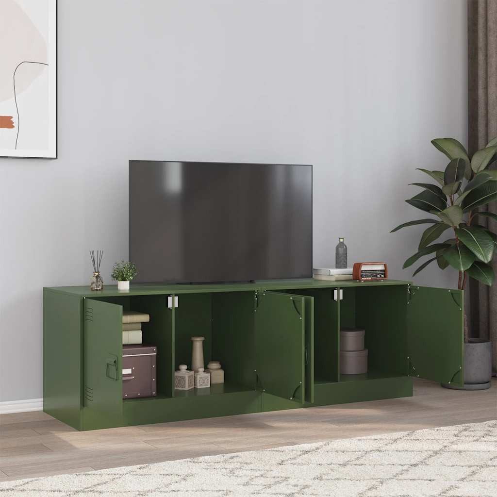 furnicato TV-Schrank Olivgrün 67 x 39 x 44 cm aus kaltgewalztem Stahl (2-St) Lowboard mit 2 Türen, Metallgriffen und viel Stauraum für Wohnraum