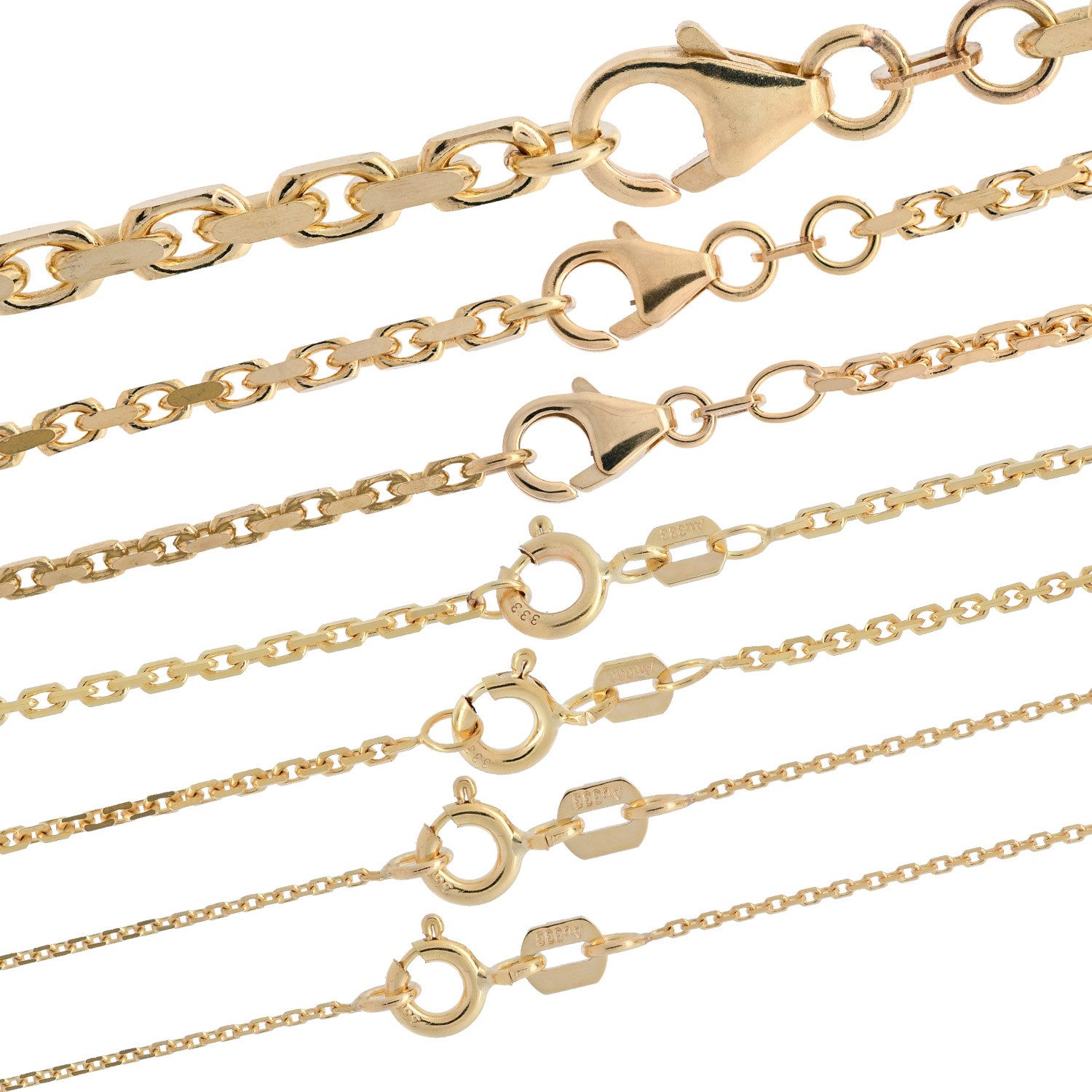 HOPLO Goldkette Goldkette Ankerkette diamantiert Breite 3,0 mm 55 cm 333-8 Karat Gold, Made in Germany