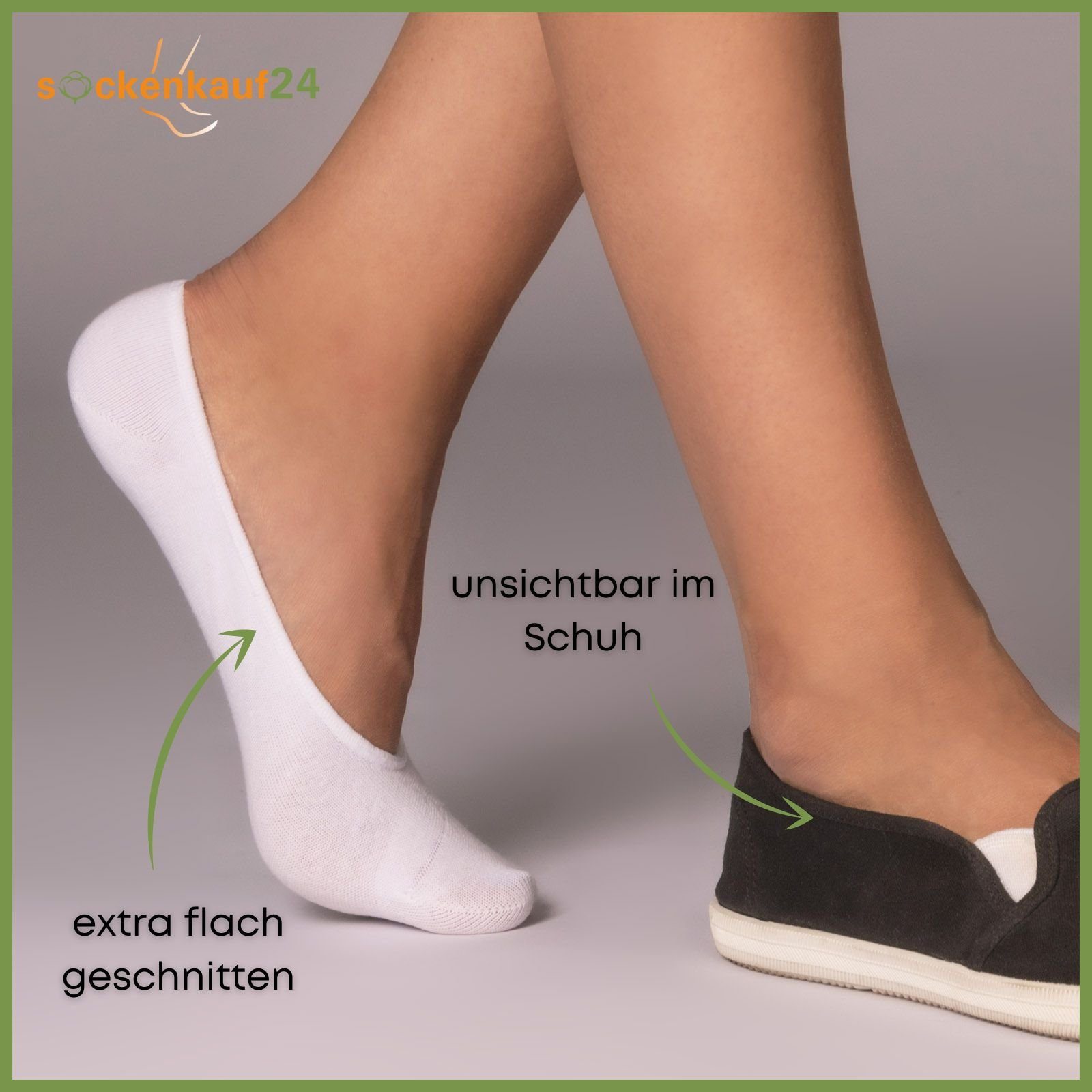 Füßlinge Schwarz sockenkauf24 39960 Weiß Baumwolle Socken 6 - Ballerina Sneakersocken "Low (Schwarz, 39-42) Cut" Beige WP Paar