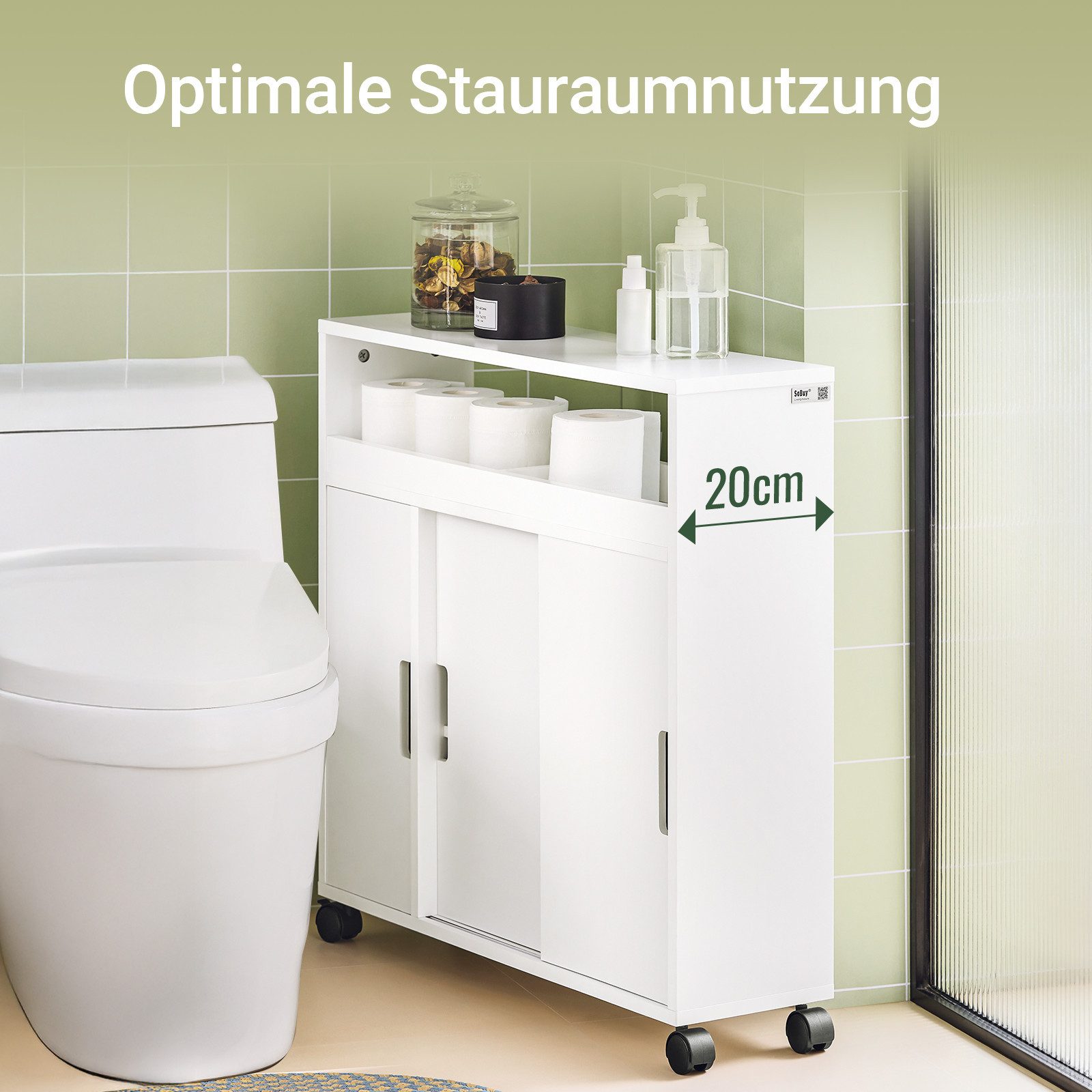 SoBuy Regal BZR31/BZR02, Nischenregal Badezimmerschrank mit Rollen Badschrank, Nischenschrank Badrollwagen Badezimmerregal Nischenwagen Küchenregal