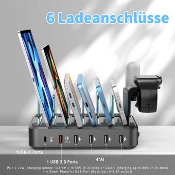 JOEAIS Handy-Dockingstation Ladestation Mehrere Geräte Multi Desktop Ladestation Aufladestation, (Ladegerät USB C Handy Ladestation Mehrfach Ladebox mit 6 USB Ports 68W), Mobiltelefon Tablet Tablet Kopfhörer MP4 und andere USB-fähige Geräte