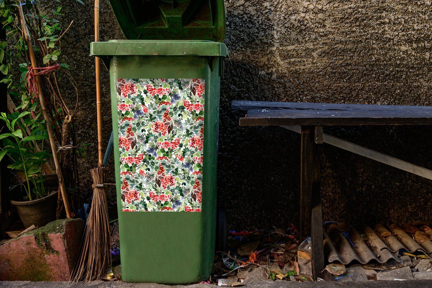 Rot Sticker, - Mülltonne, Mülleimer-aufkleber, Weihnachten Wandsticker (1 MuchoWow Container, Aquarell - Abfalbehälter St),
