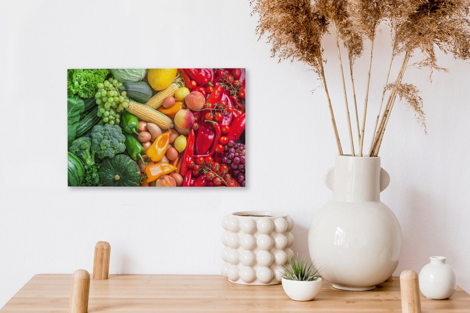 Obst Wanddeko, (1 Leinwandbilder, cm - - Wandbild 30x20 Regenbogen, Gemüse Aufhängefertig, Leinwandbild St), OneMillionCanvasses®