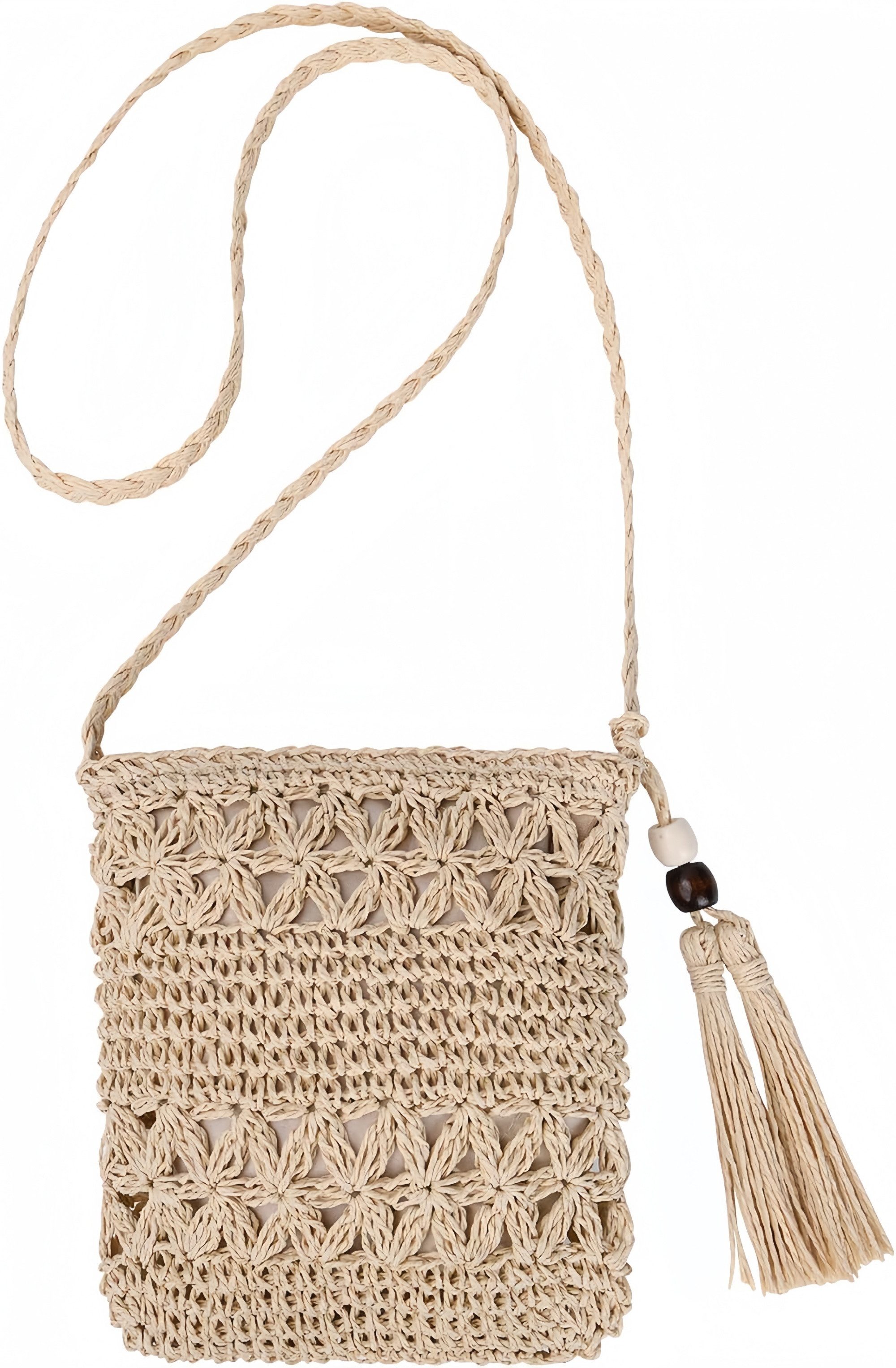 FOUORTUNATE-BEE Schultertasche Damen Strandtasche mit Fransen und Lochmuster, Kleine Handytasche für Damen, leicht für Urlaub & Reise