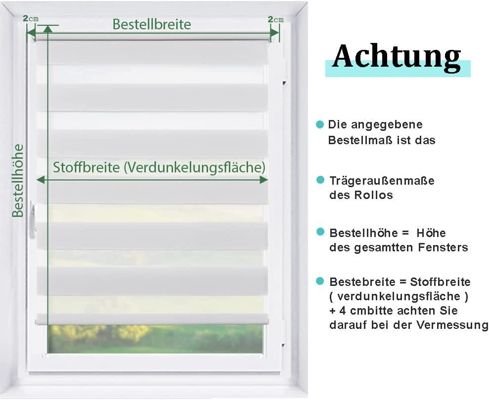 Doppelrollo Fensterrollo lichtdurchlässig, Weiß Rollo verdunkelnd, Klämmträger, OUBO, Ohne Bohren & Mit Bohren, freihängend, Klemmfix, Weiß
