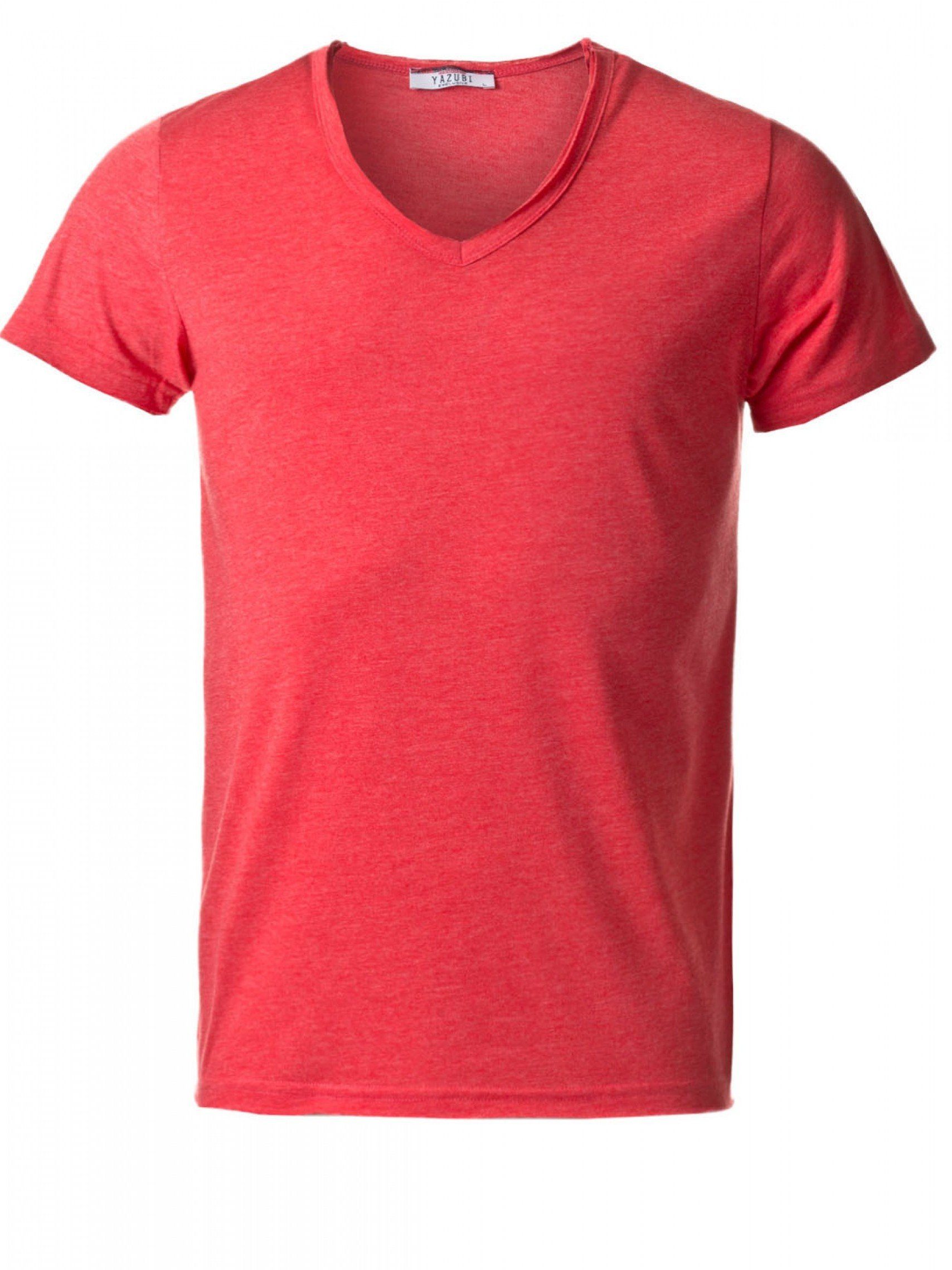 Yazubi T-Shirt Noah mit red Rot V-Ausschnitt T-shirt V-Neck bequemes Shirt