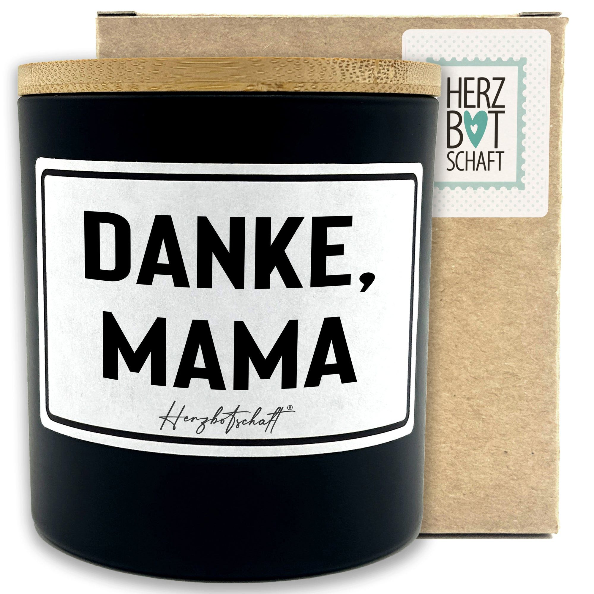 Herzbotschaft Duftkerze, (Danke, Mama, originelles Geschenk, handgemachte nachhaltige Sojakerze im Glas)