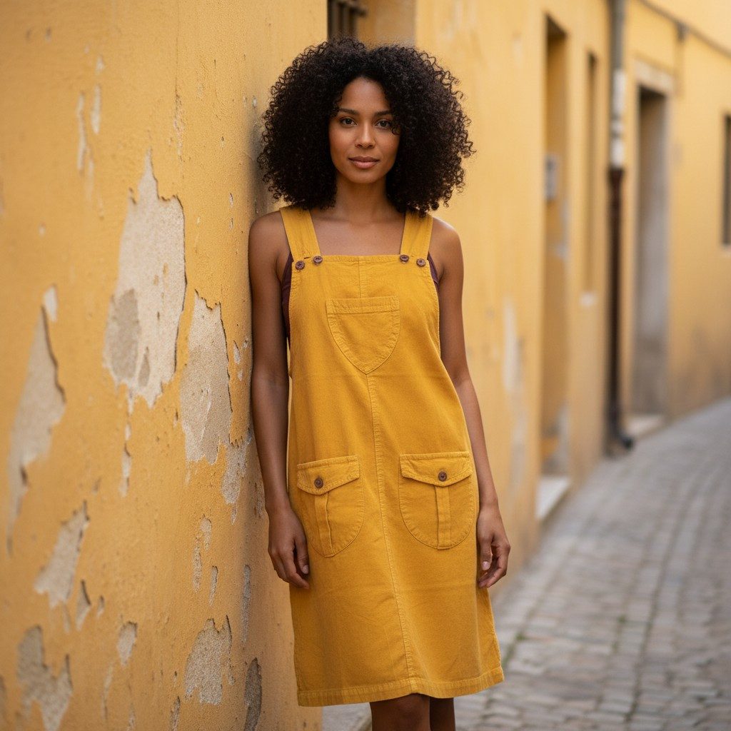 Guru-Shop Minirock Latzrock, Trägerkleid, Hippierock - gelb alternative Bekleidung