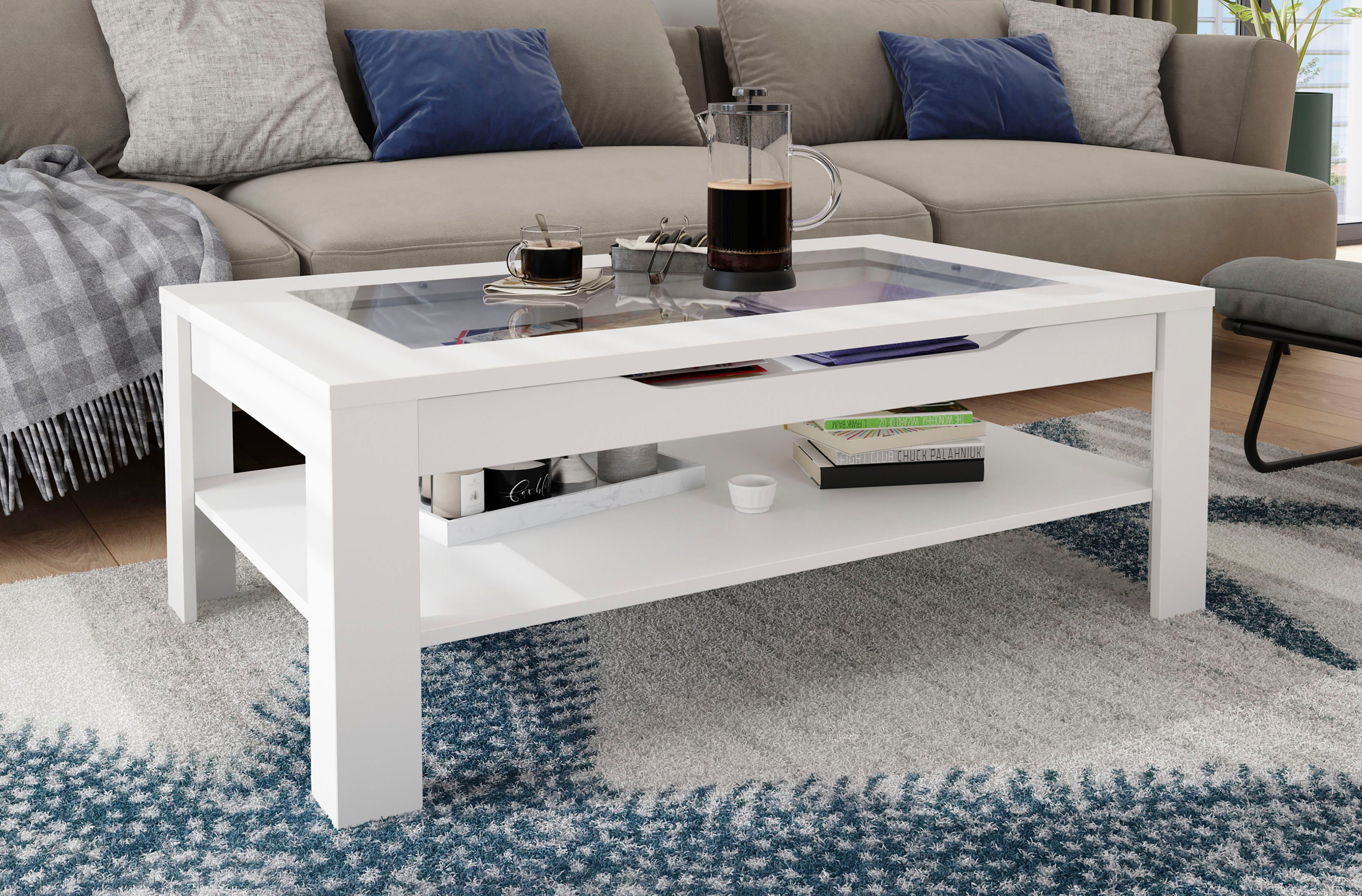 byLIVING Couchtisch Ralph, Breite 110 cm, mit Glaseinsatz und Schubkasten günstig online kaufen