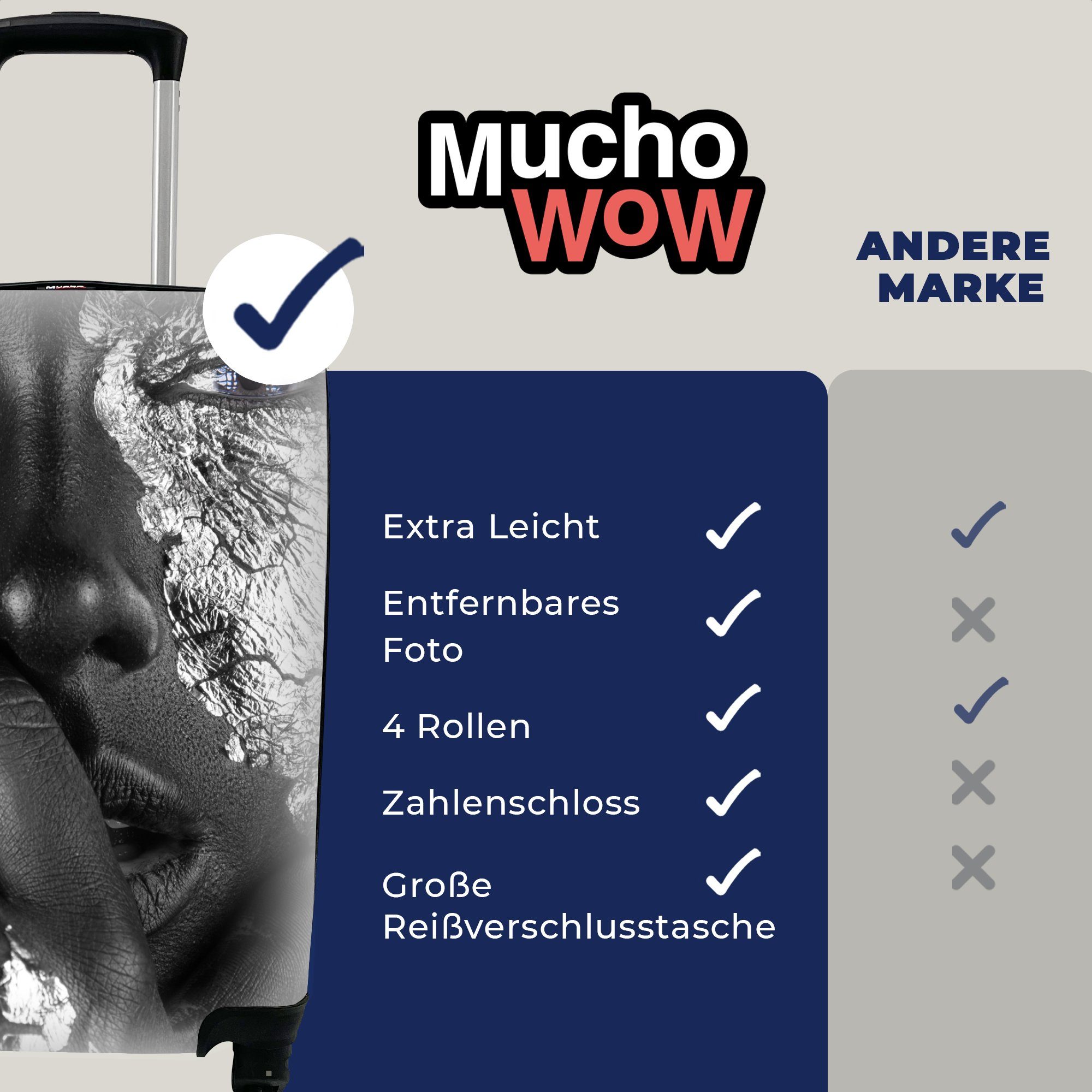 MuchoWow Handgepäckkoffer Weiblich - Silber Rollen, Schwarz Reisetasche rollen, Reisekoffer - - Blau, mit 4 Ferien, für Handgepäck Trolley
