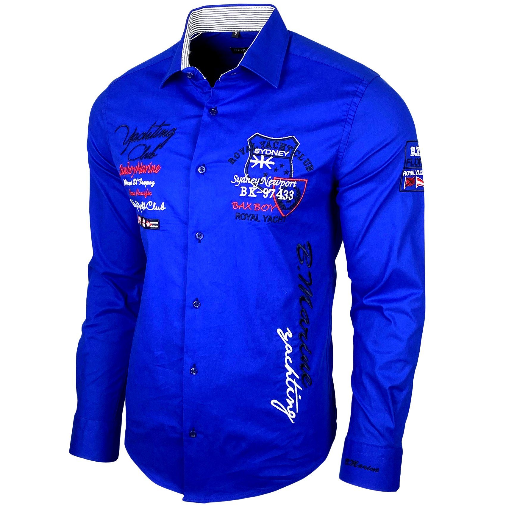 Langarmhemd Baxboy Edel Dezent Herren Hemd Stickerei Hemden Kontrast Langarm B-508