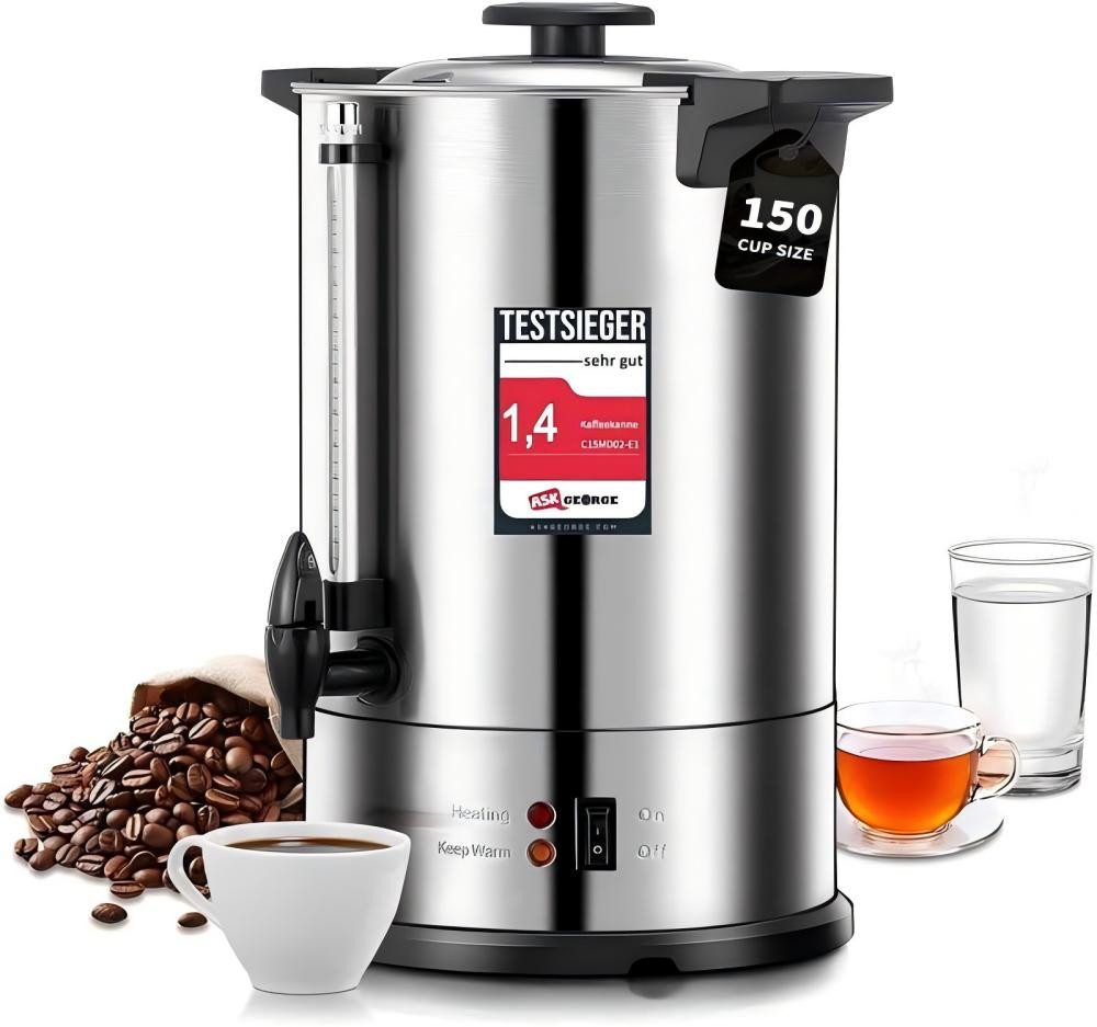 FOHERE Filterkaffeemaschine mit 15L Kaffeewasserspender, Brüh- und Warmhaltefunktion, 15l Kaffeekanne, Edelstahlfilter, Zapfhahn, 150 Tassen/Stunde