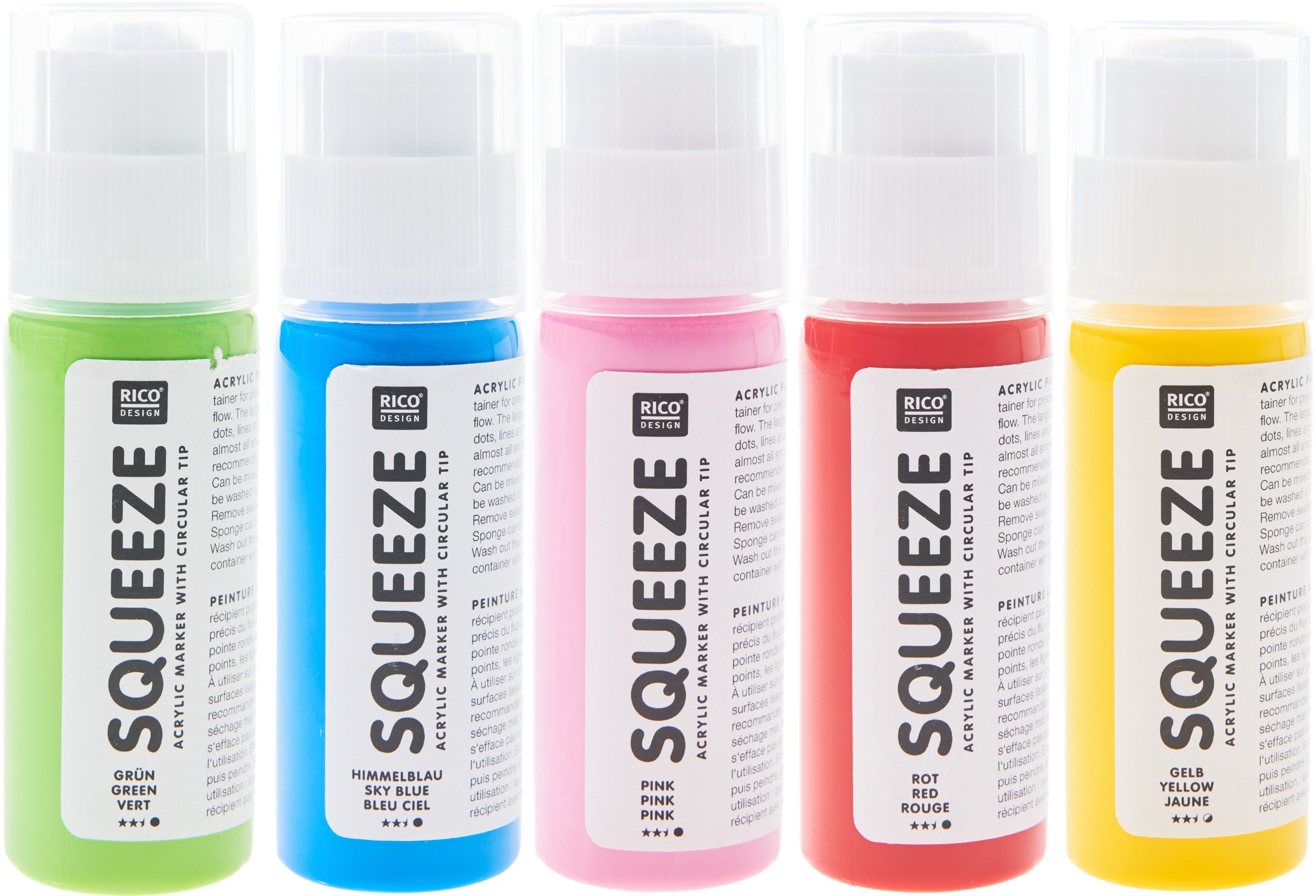Rico Design Bastelfarbe Squeeze Acrylic Marker Set, 5 x 60 ml