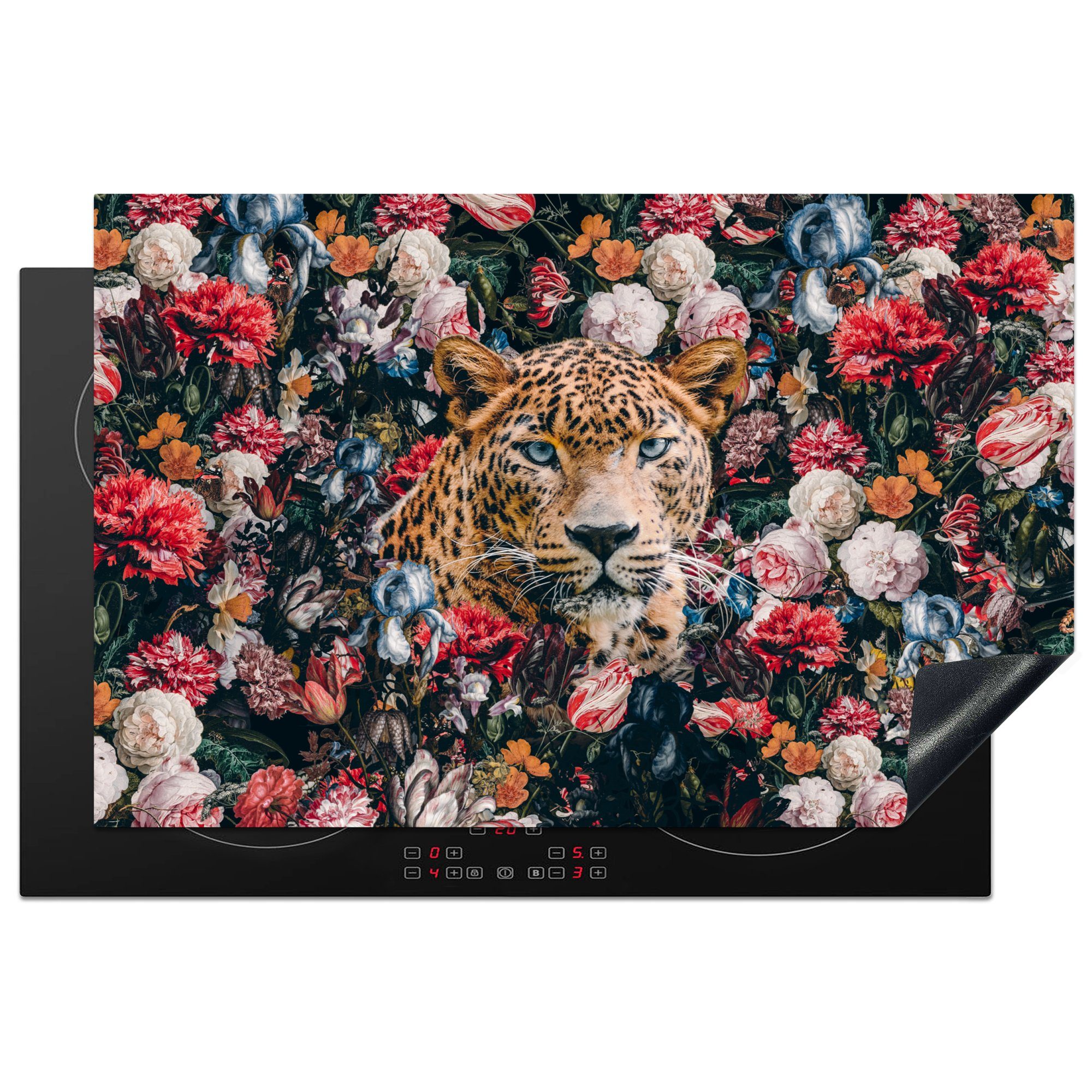 MuchoWow Herdblende-/Abdeckplatte Tiere, Induktionskochfeld - cm, für Blumen - küche, tlg), (1 Schutz Vinyl, 81x52 Ceranfeldabdeckung die Leopard