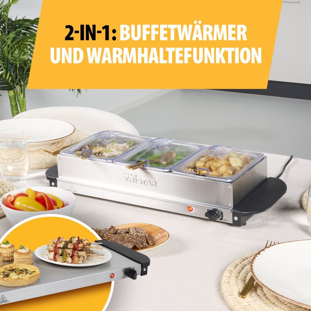 Tristar Warmhalteplatte Tristar BP-6283 Buffet Server – 2x 2,4 l Kapazität – Warmhaltefunktion, 3 x 1,4L Kapazität - Warmhaltefunktion