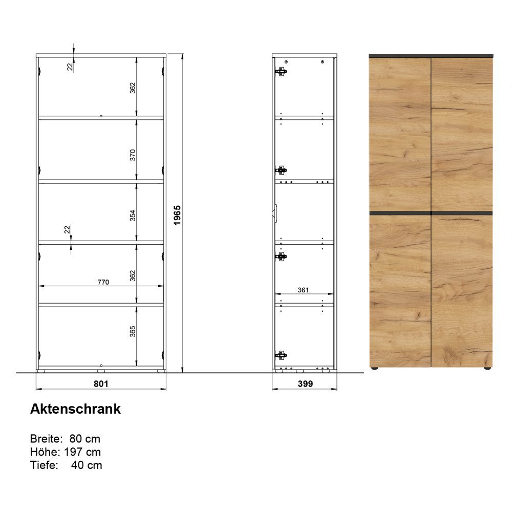 Schreibtisch Lomadox mit Navarra Eckschreibtisch LUGANO-01, Graphit Nb. Eiche mit in