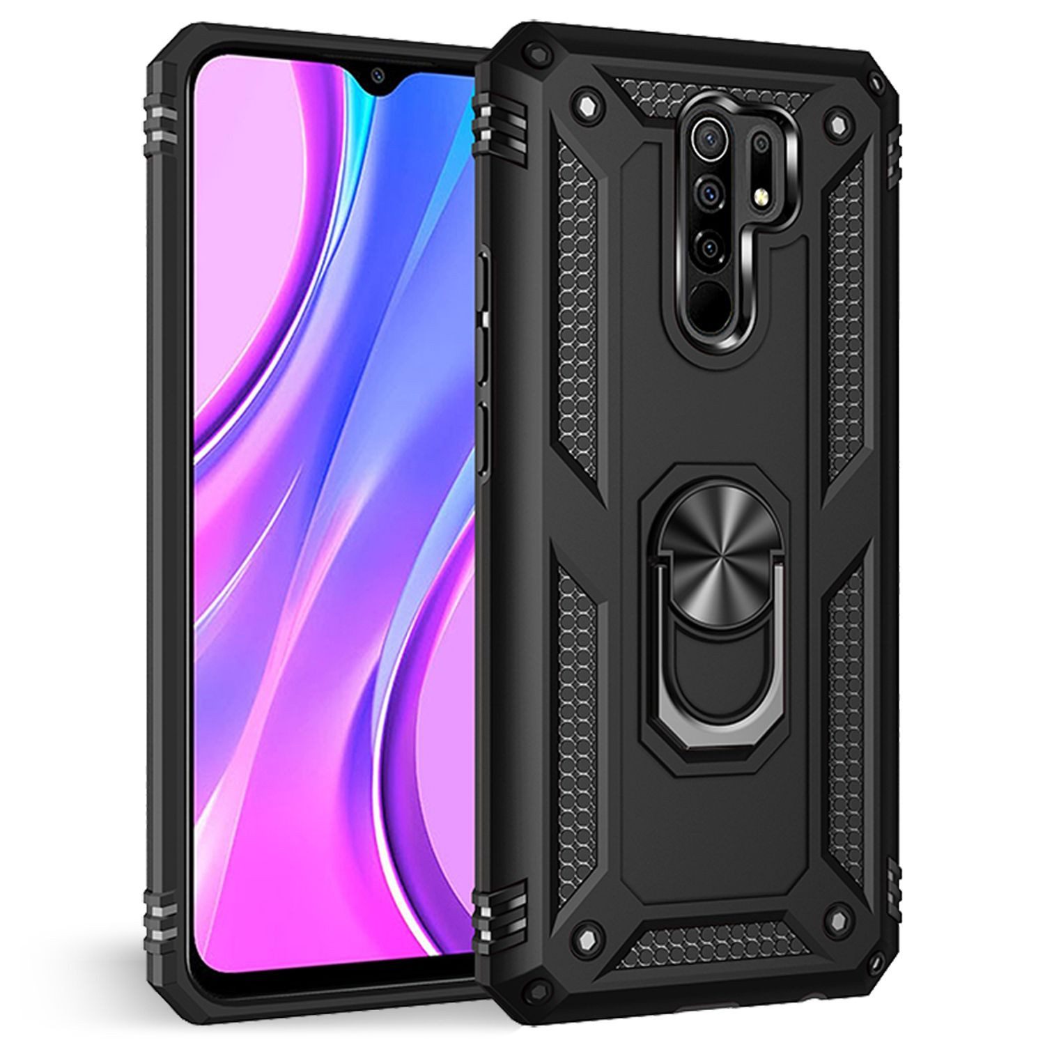 Nalia Smartphone-Hülle Xiaomi Redmi 9 16,6 cm (6,53 Zoll), Outdoor Military Style Hülle mit Ring / Extrem Schützend / Panzer Case