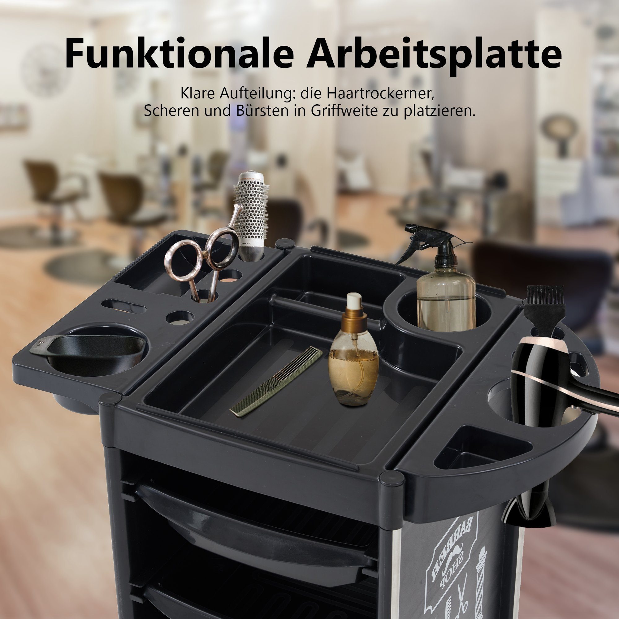 Barberpub Rollwagen Barberpub Friseurwagen Bedienungswagen Arbeitswagen 2023BK-N, drehbar, ausziehbar, Mehrzweck