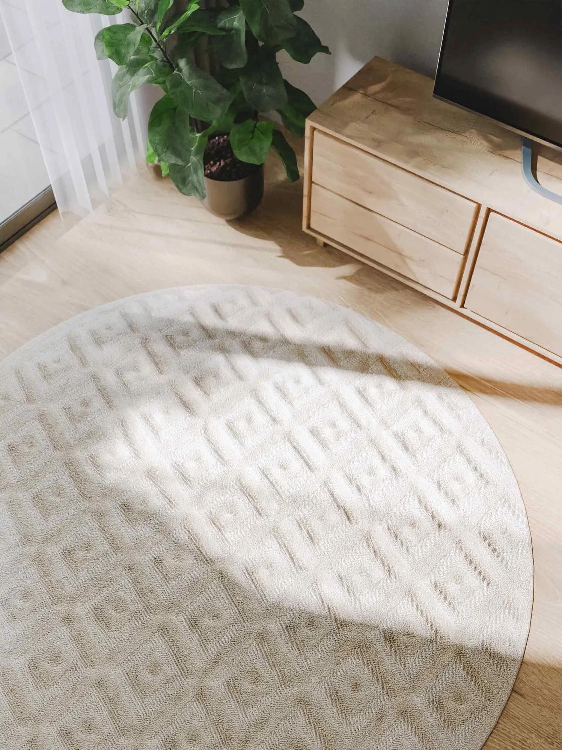 benuta Teppich Leo, rund, Höhe: 11 mm, Teppich Wohnzimmer, Esszimmer, Schlafzimmer, Flur, Skandi Boho, Modern