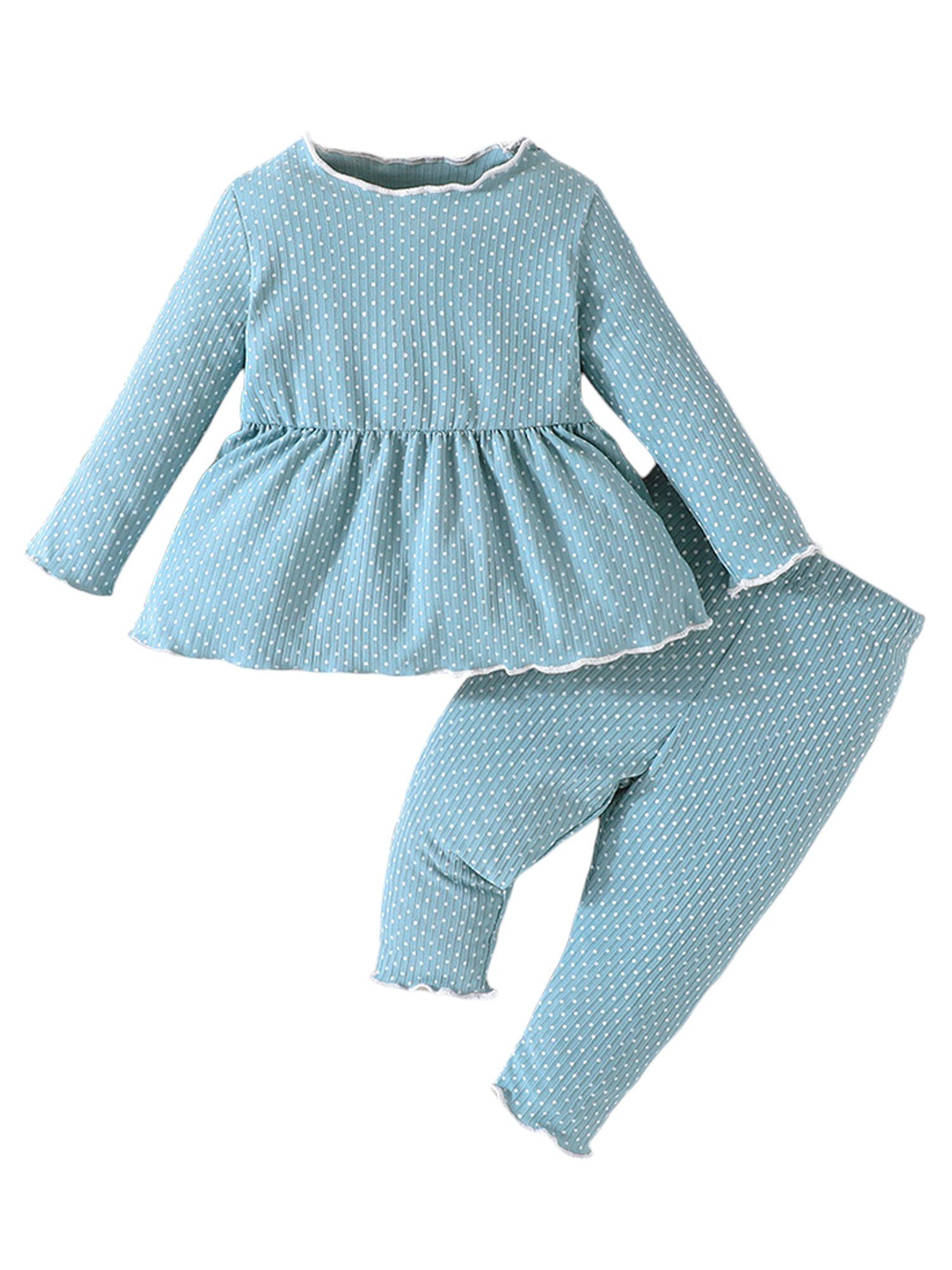 LAPA Langarmshirt & Leggings Baby Mädchen Tops Hosen Kleidung Sweatshirts Baby Outfit Casual Set (Srt, 2-tlg) Schnitt mit gewellten Kanten und Polka-Dot Druck