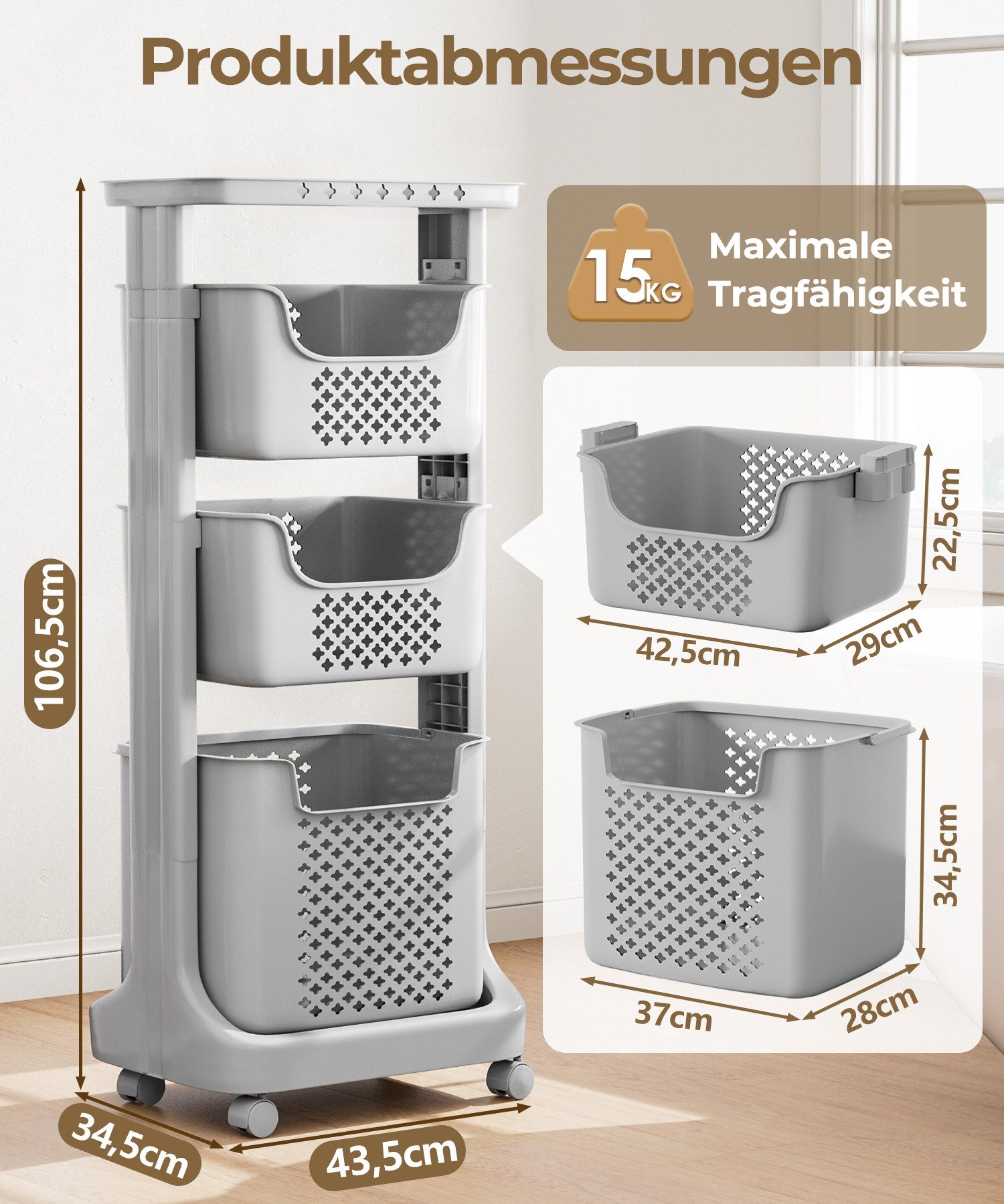 Yorbay Wäschekorb Wäschewagen mit Rollen (Praktischer Wäschesortierer 4-stö günstig online kaufen