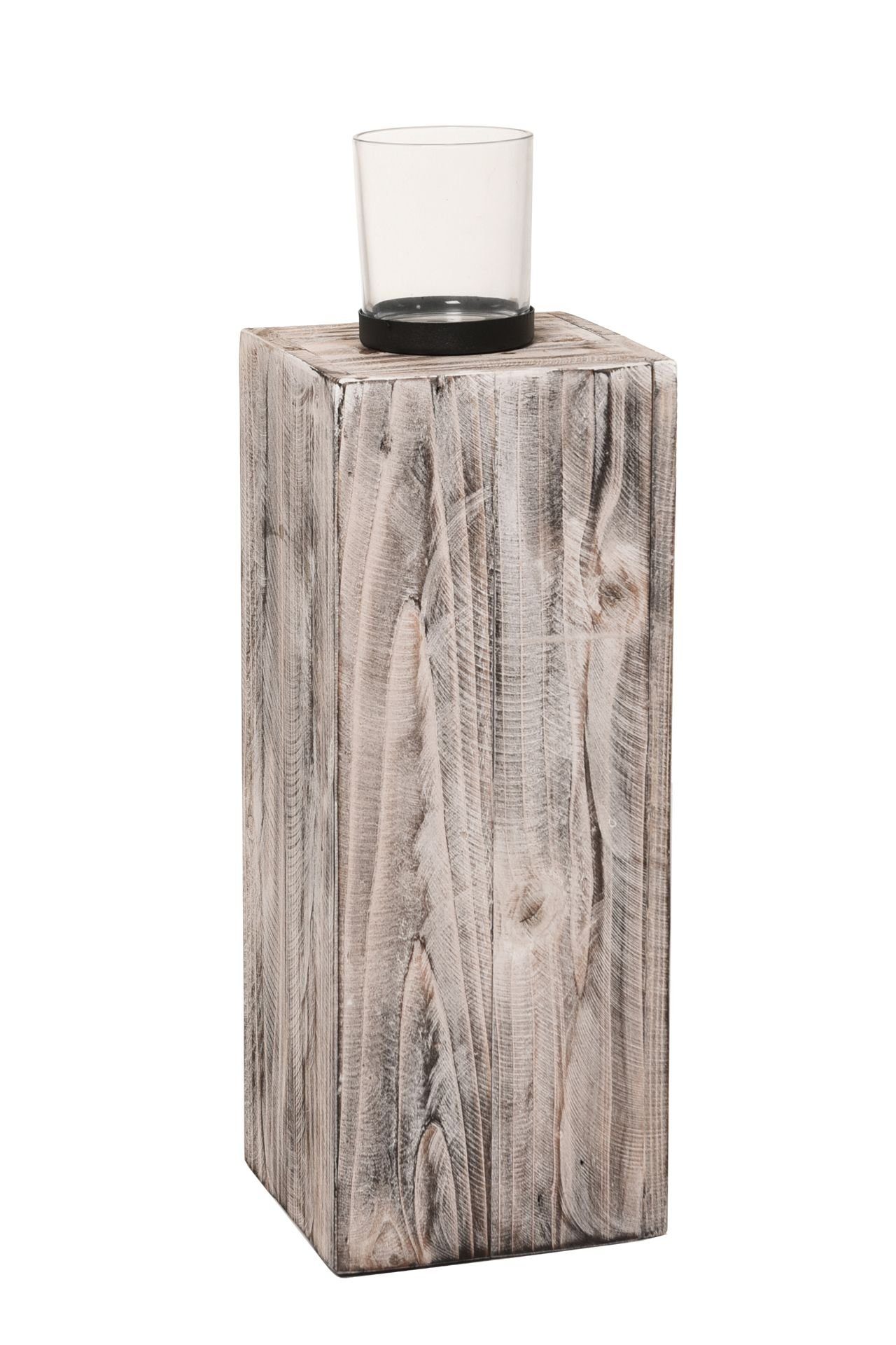 VIVANNO Bodenwindlicht Windlicht Säule Kerzenhalter Recycling Holz "Lumira", Shabby Chic | Windlichter