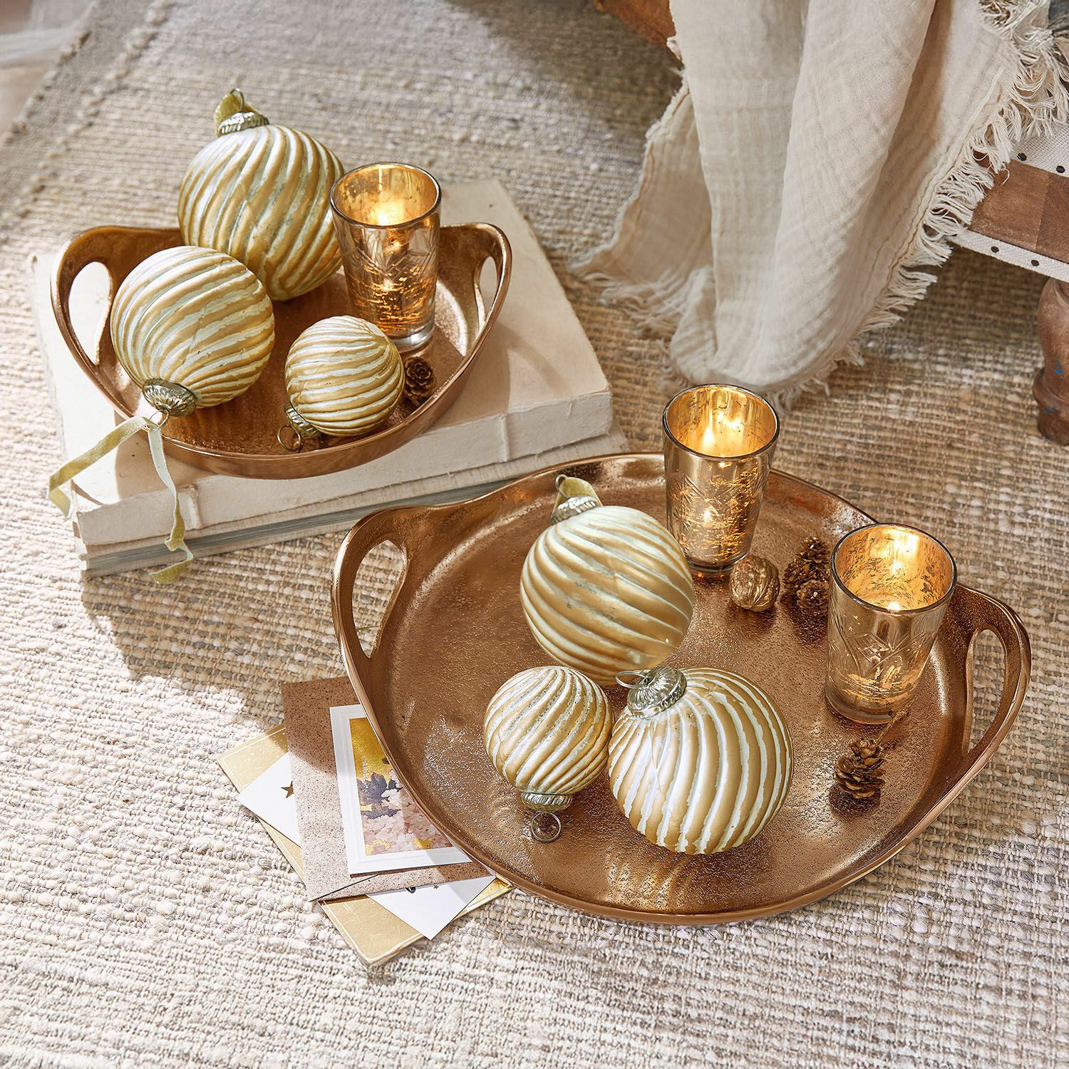 Mirabeau Tablett Tablett 2er Set Tiavela gold, Aluminiumguss