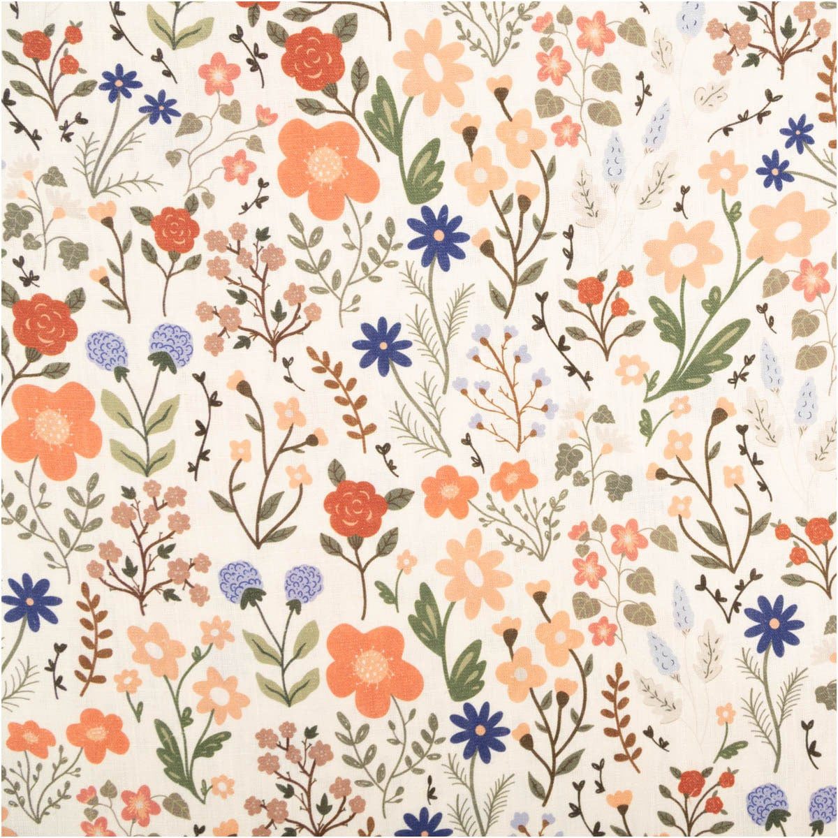 SCHÖNER LEBEN. Stoff Viskose Stoff Meterware mit 42% Leinenanteil Blumen beige bunt 143cm, atmungsaktiv