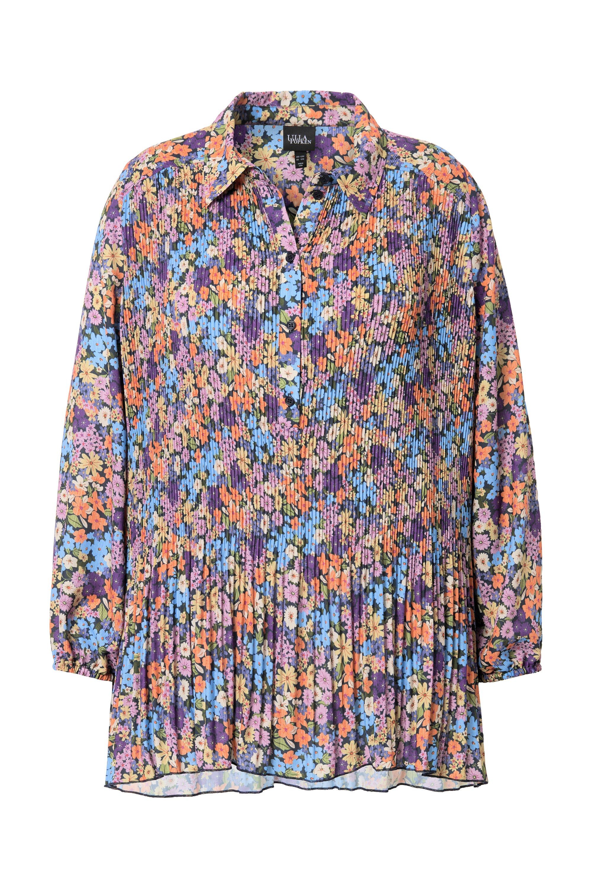 Ulla Popken Longbluse Plissee-Bluse Blüten A-Linie Hemdkragen Langarm günstig online kaufen