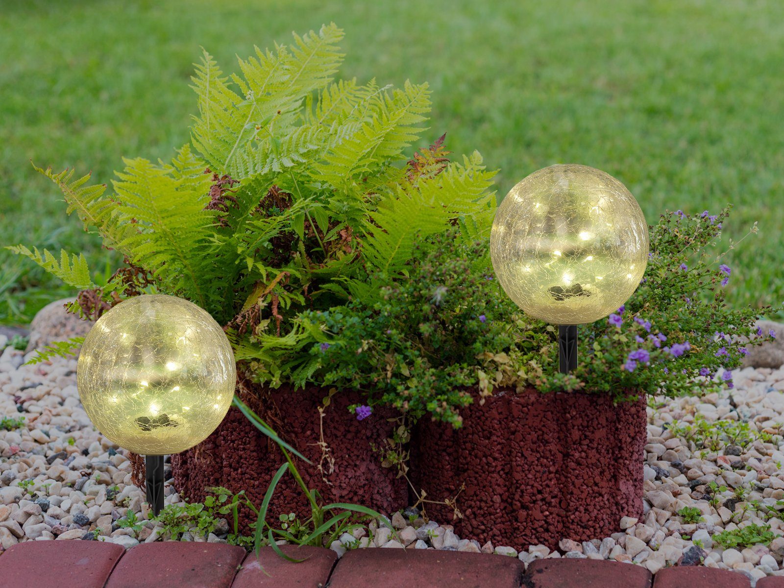 Dämmerungssensor, meineWunschleuchte Garten LED 2er Warmweiß, integriert, Gartenkugeln Leuchtkugeln Set ausgefallene LED Ø15cm fest Solarleuchte, Solarlicht