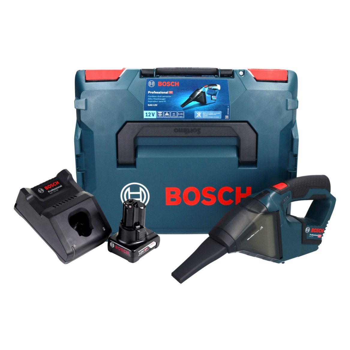 Bosch Professional Akku-Handstaubsauger GAS 12V Professional Akku Staubsauger 12 V 0,35 l + 1x Akku 6,0 Ah