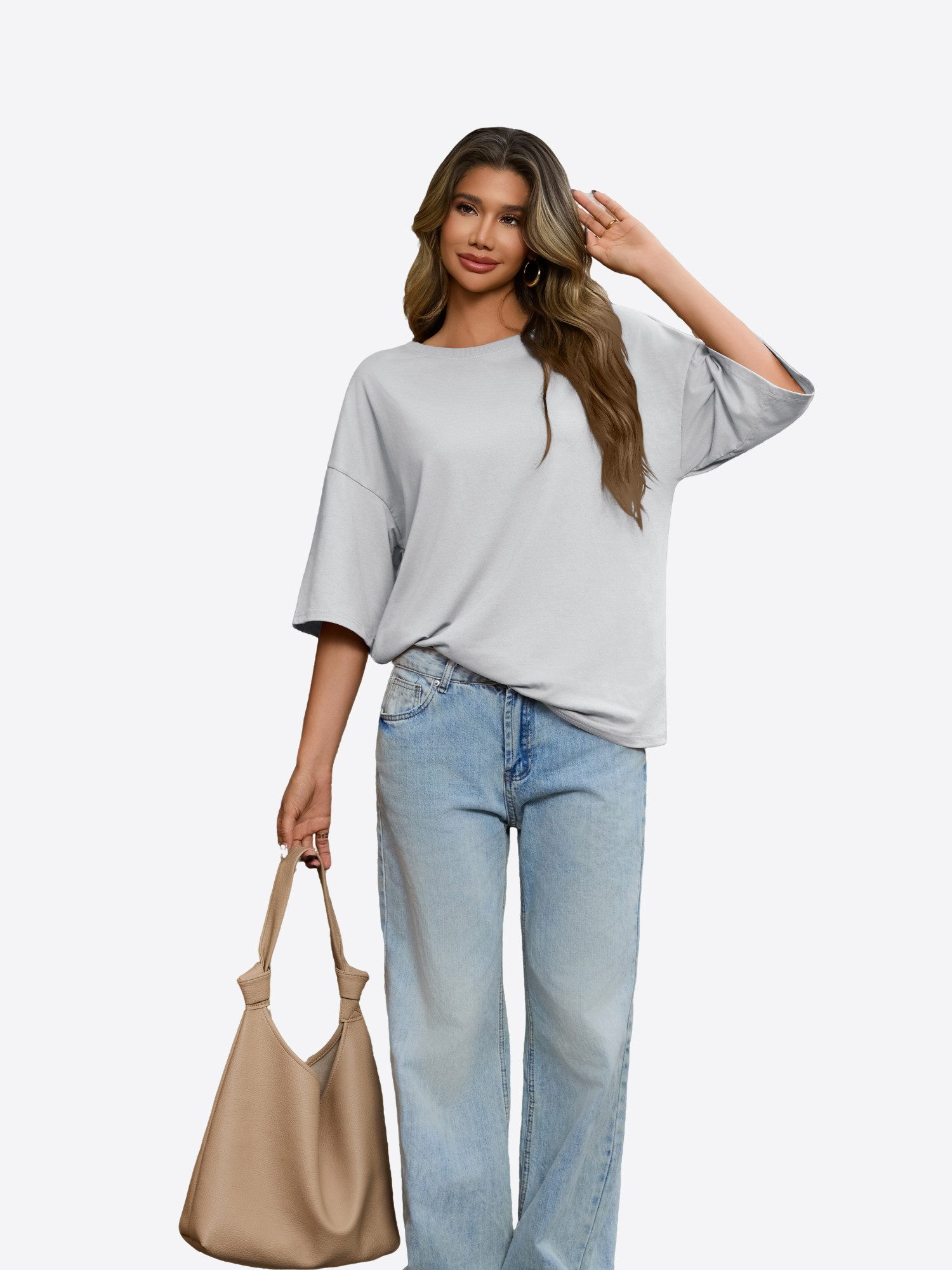 Imily Bela T-Shirt Damen Lässige Oberteile mit Rundhalsausschnitt (Packung, 1-tlg., 1per-Pack) einfarbig – Bild 5 von 5