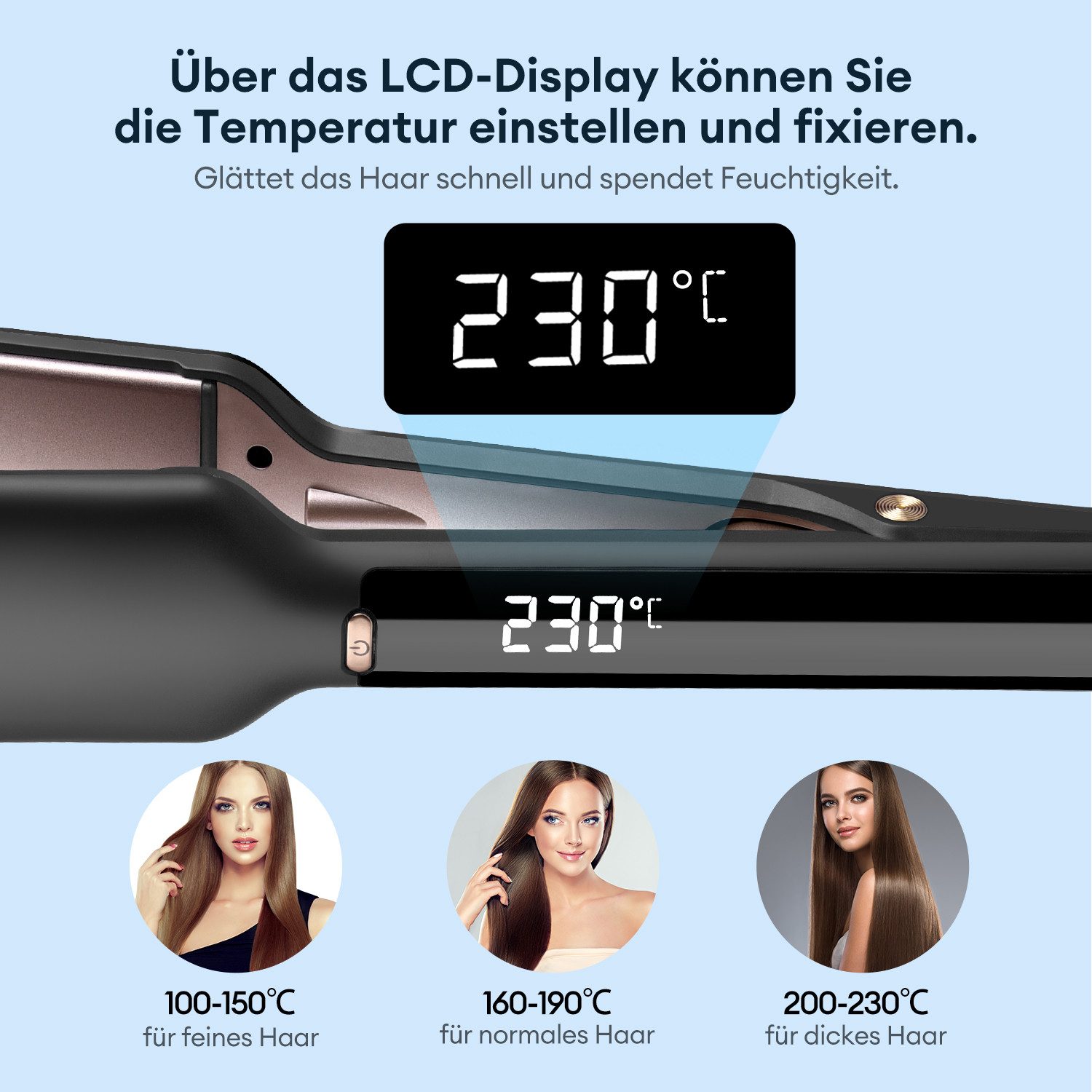 CkeyiN Pro Glätteisen Breit 50mm,14-Temp,Haarglatter Breit,100-230°C, Keramik, LCD-Display,Keramikbeschichtung Haarglätter,30s Schnellaufheizung, für dickes, krauses, lockiges und langes Haar