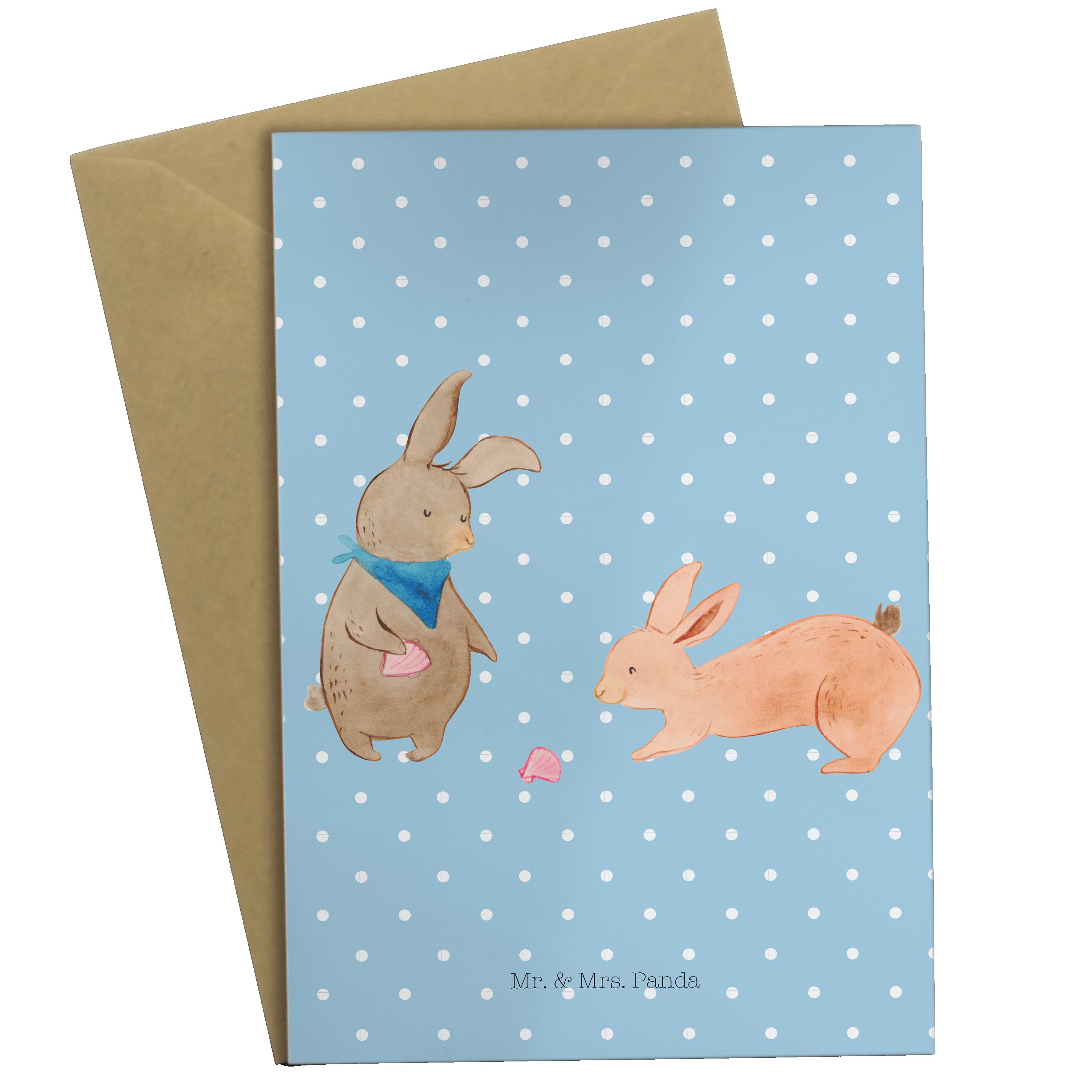 Mr. & Mrs. Panda Blau Geschenk, Geburtstagskarte, - Muschel Hochz BFF, - Pastell Grußkarte Hasen