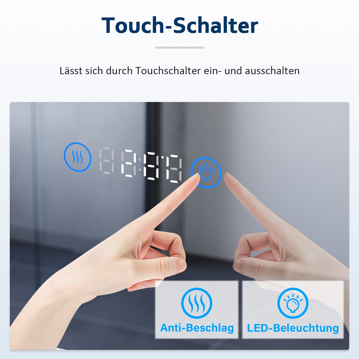SONNI Badspiegel Badspiegel Kalt/Neutral/Warmweiß, 3-facher Vergrößerung, Temperatur, Beschlagfrei, Helligkeit einstellbar, Badezimmer, IP44